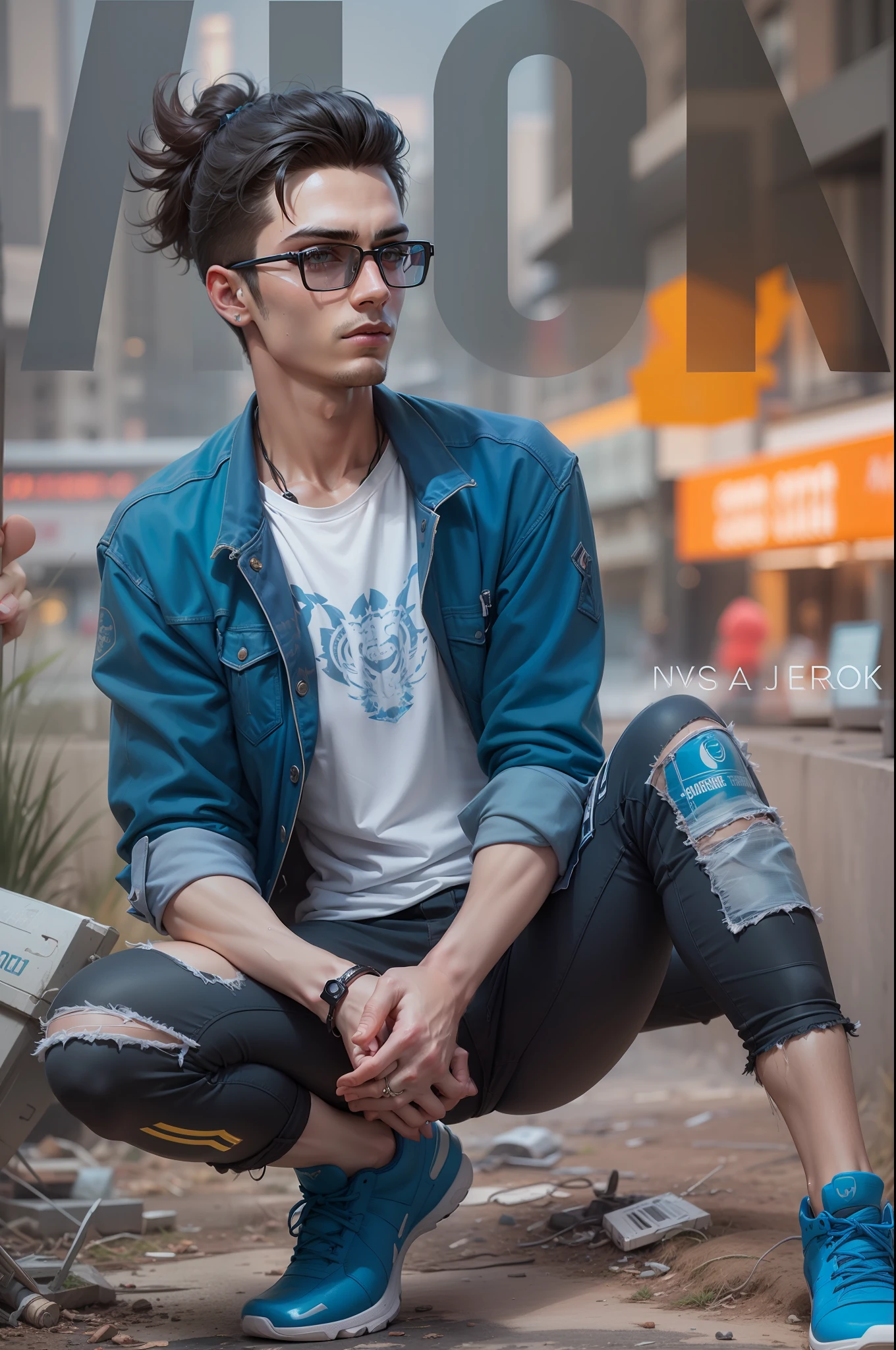 Background change cyberpunk handsome boy ultra realistic face