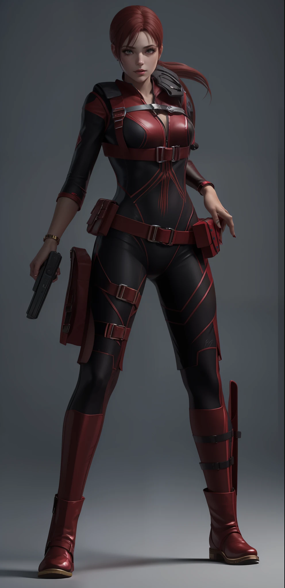 Mulher ruiva com vestido vermelho detalhado, ultra-detalhado, terno detalhado, alta resolução, render, 8k,