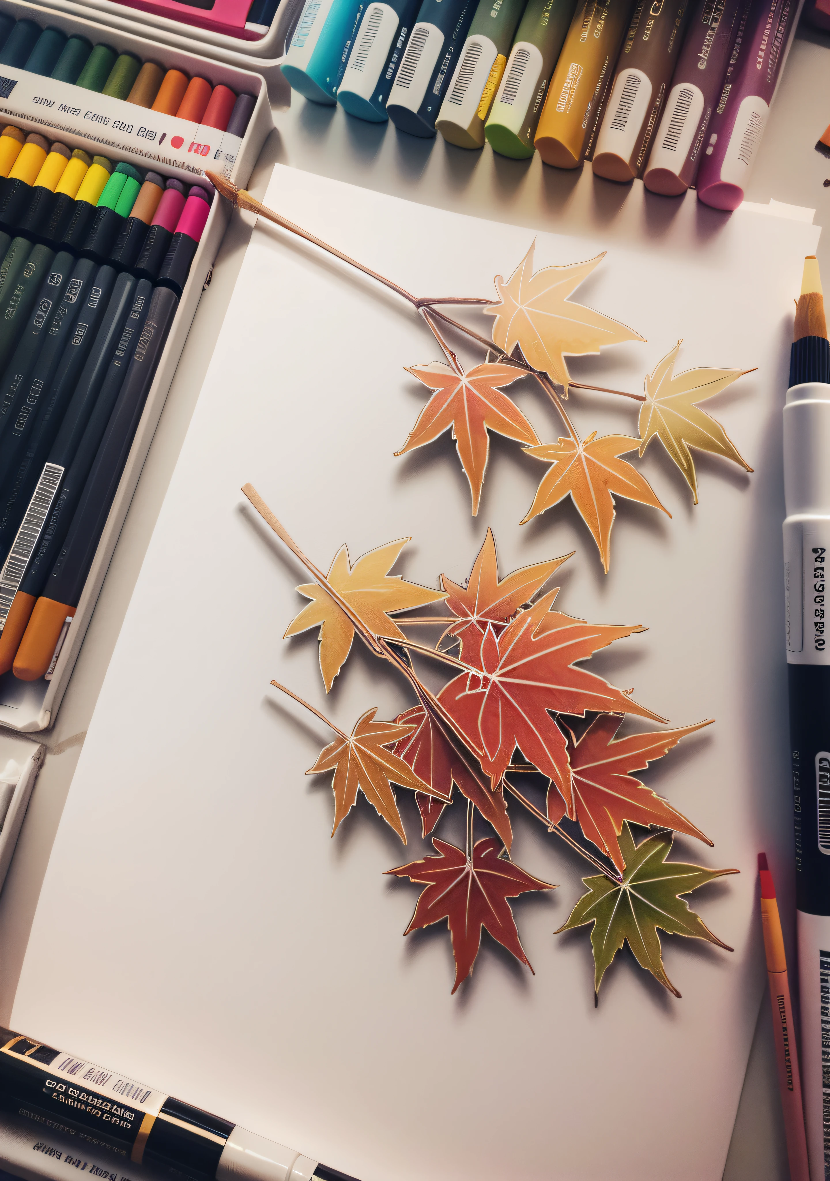 Line drawings colored, watercolored, maple red, other parts blank --auto