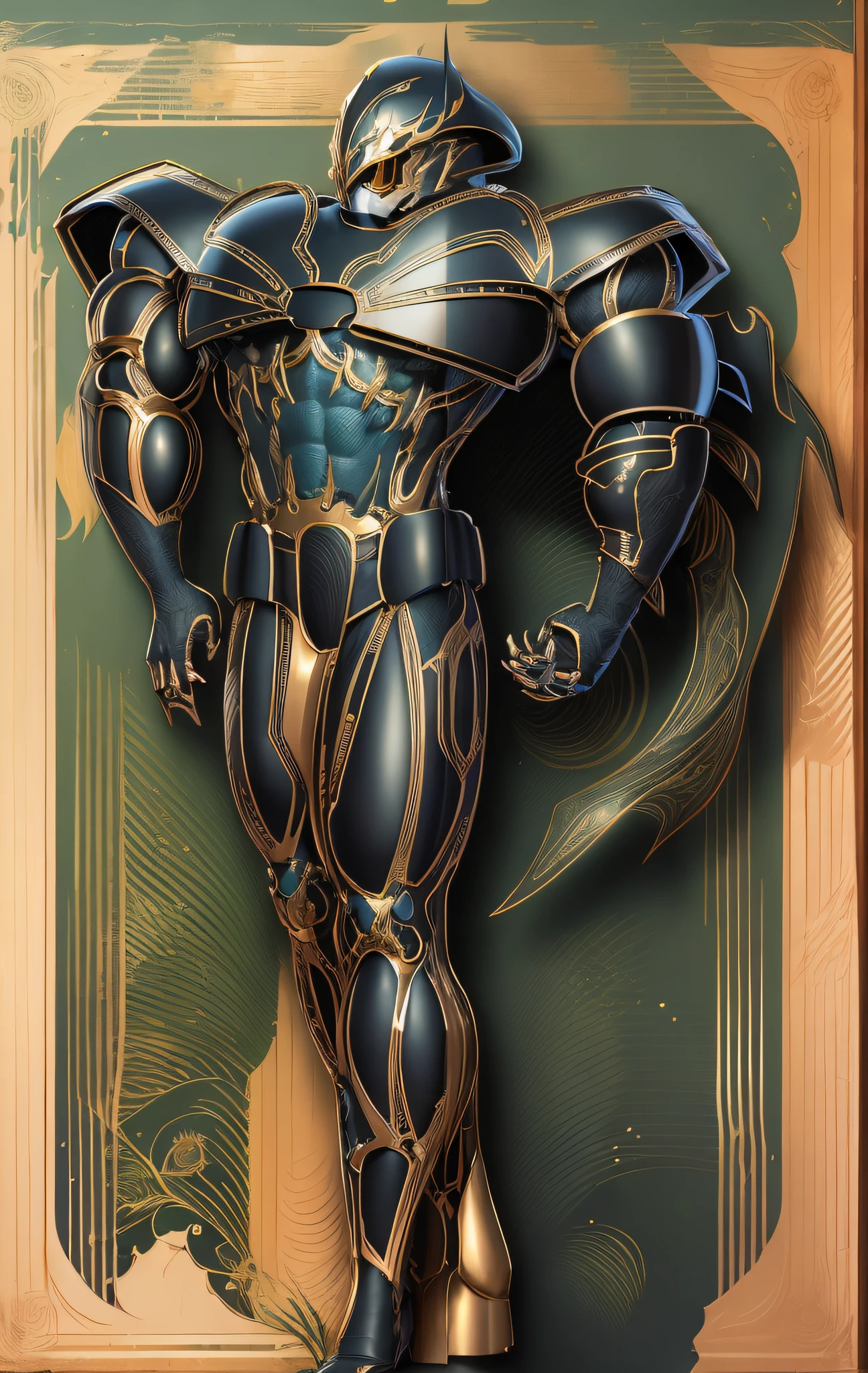um desenho de um homem em armadura com uma espada, inspirado por Rob Liefeld, conceito de corpo inteiro, forma humanoide, lineart afiado, Arte conceitual do Omegamon, corpo inteiro; Front view, Descrito!!!, conceito detalhado de corpo inteiro, estilo guyver, Deus grego no estilo mecha, outline sketch, linear limpo, old sketch, floresta densa, vaglumes, noite de lua cheia,