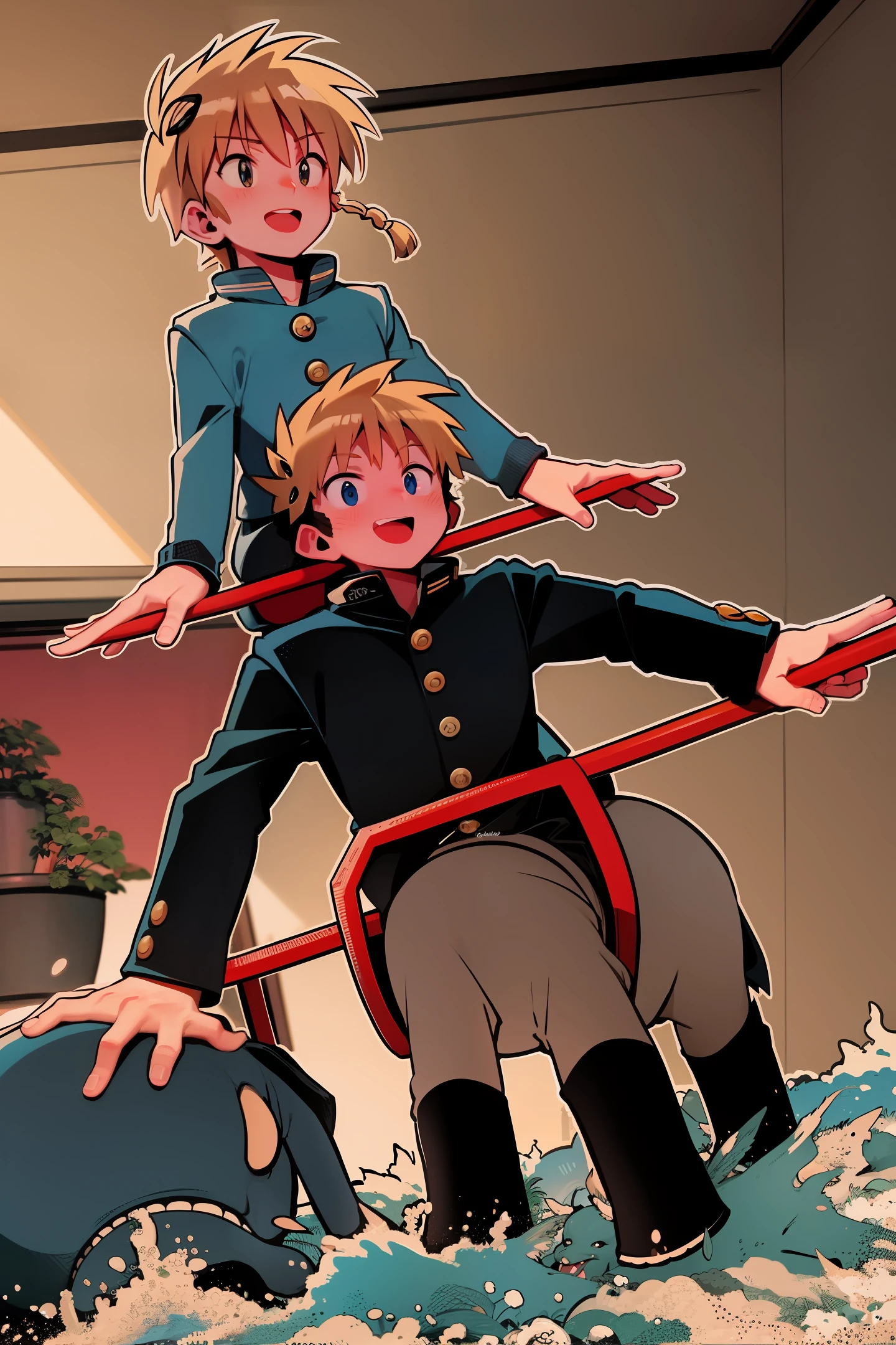 Weasel riding an elephant in boys' dormitory