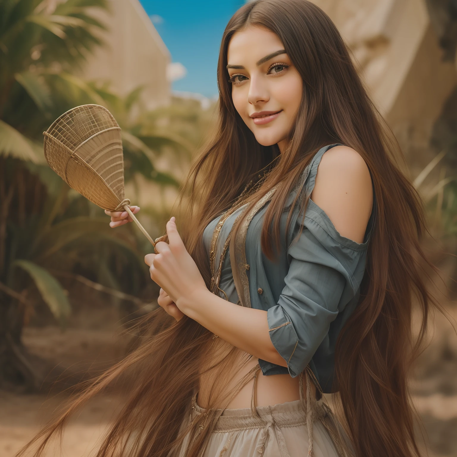 A closeup of a woman with long hair smiling for the camera, Maya Ali sorceress, very beautiful girl, beautiful beautiful, Maya Ali wind sorceress, Maya Ali Mage, Maya Ali sorceress, beautiful girl, she is about 1 6 years old, with cute - thin - face, Maya Ali, cute cute, actress, Yamy Yamy, in real reality amusement park