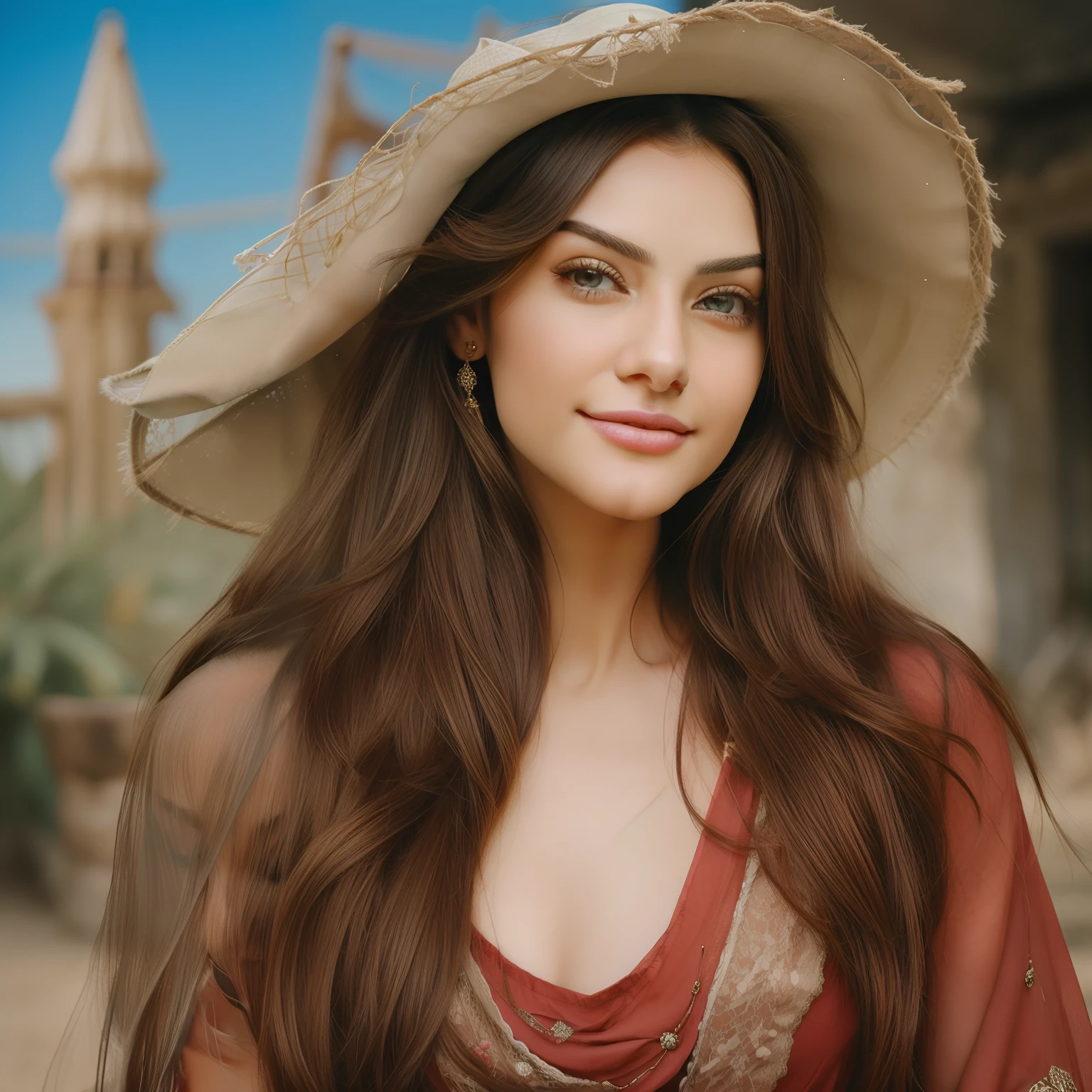 A closeup of a woman with long hair smiling for the camera, Maya Ali sorceress, very beautiful girl, beautiful beautiful, Maya Ali wind sorceress, Maya Ali Mage, Maya Ali sorceress, beautiful girl, she is about 1 6 years old, with cute - thin - face, Maya Ali, cute cute, actress, Yamy Yamy, in real reality amusement park
