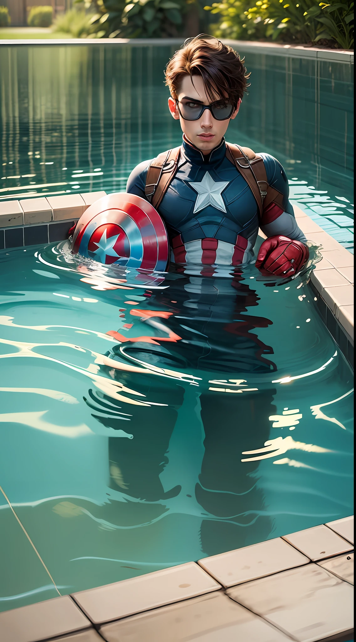 captain america in swimming pool