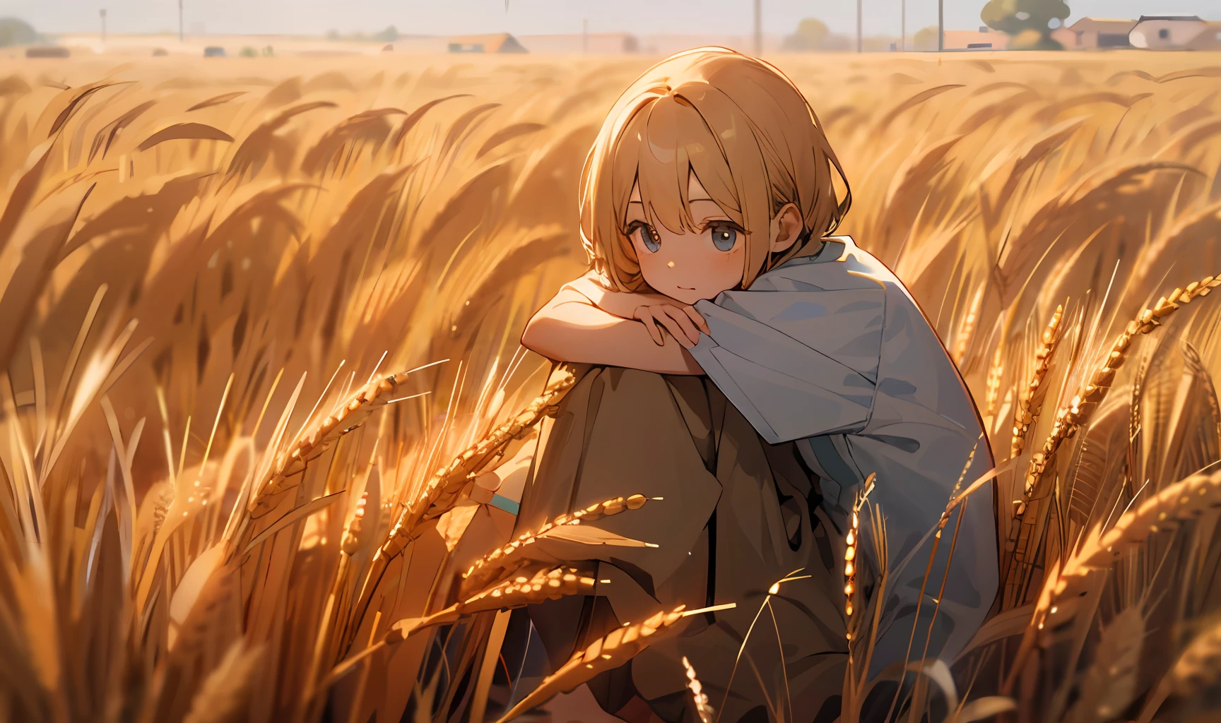 A child sits on a pile of wheat