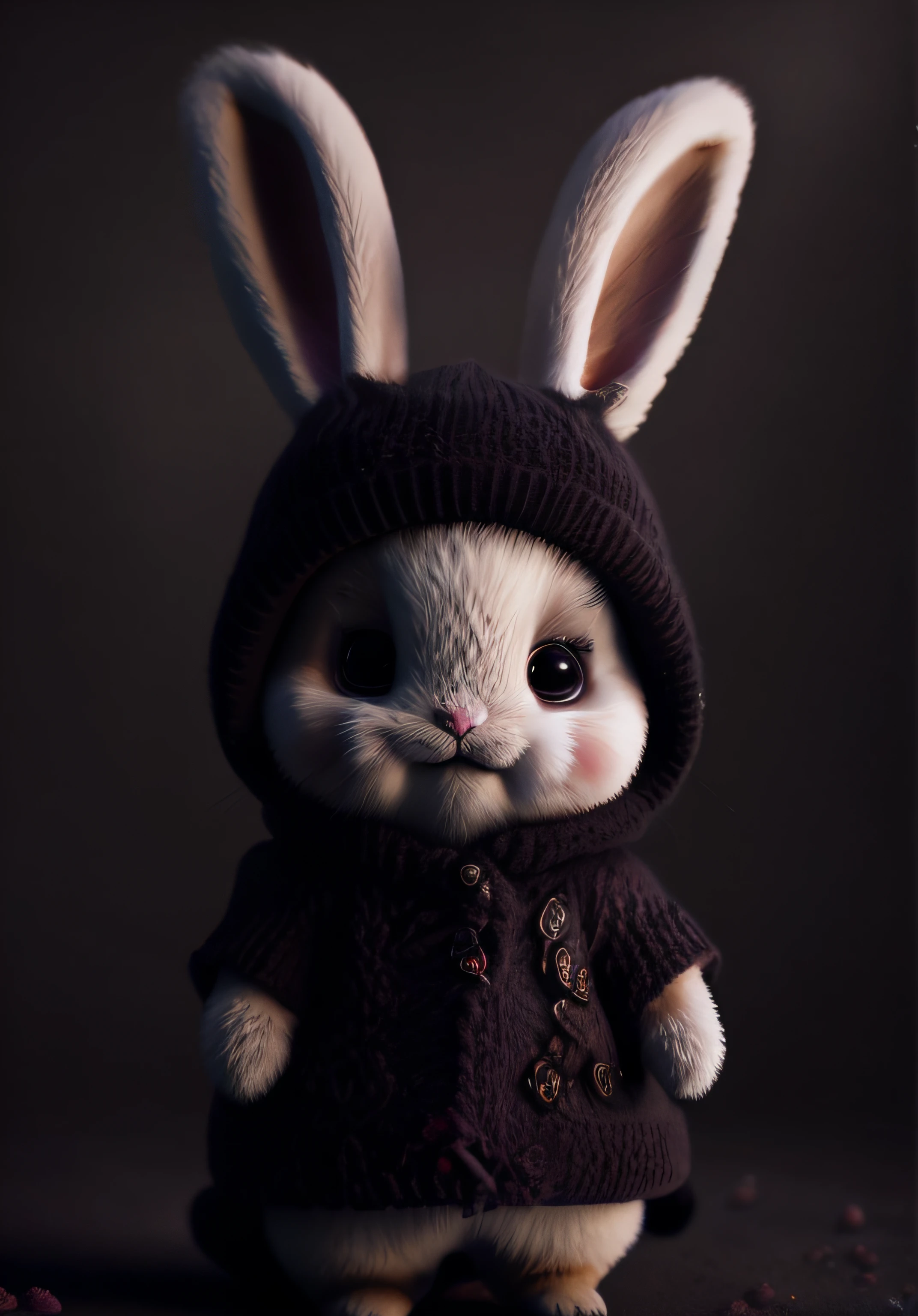 bunny, blur, bunny, flower, nature, no_humans, depth of field, to8contrast style, DARK_Glam, wearing DRK_Glam, deep shadows, (dark: 1.4)