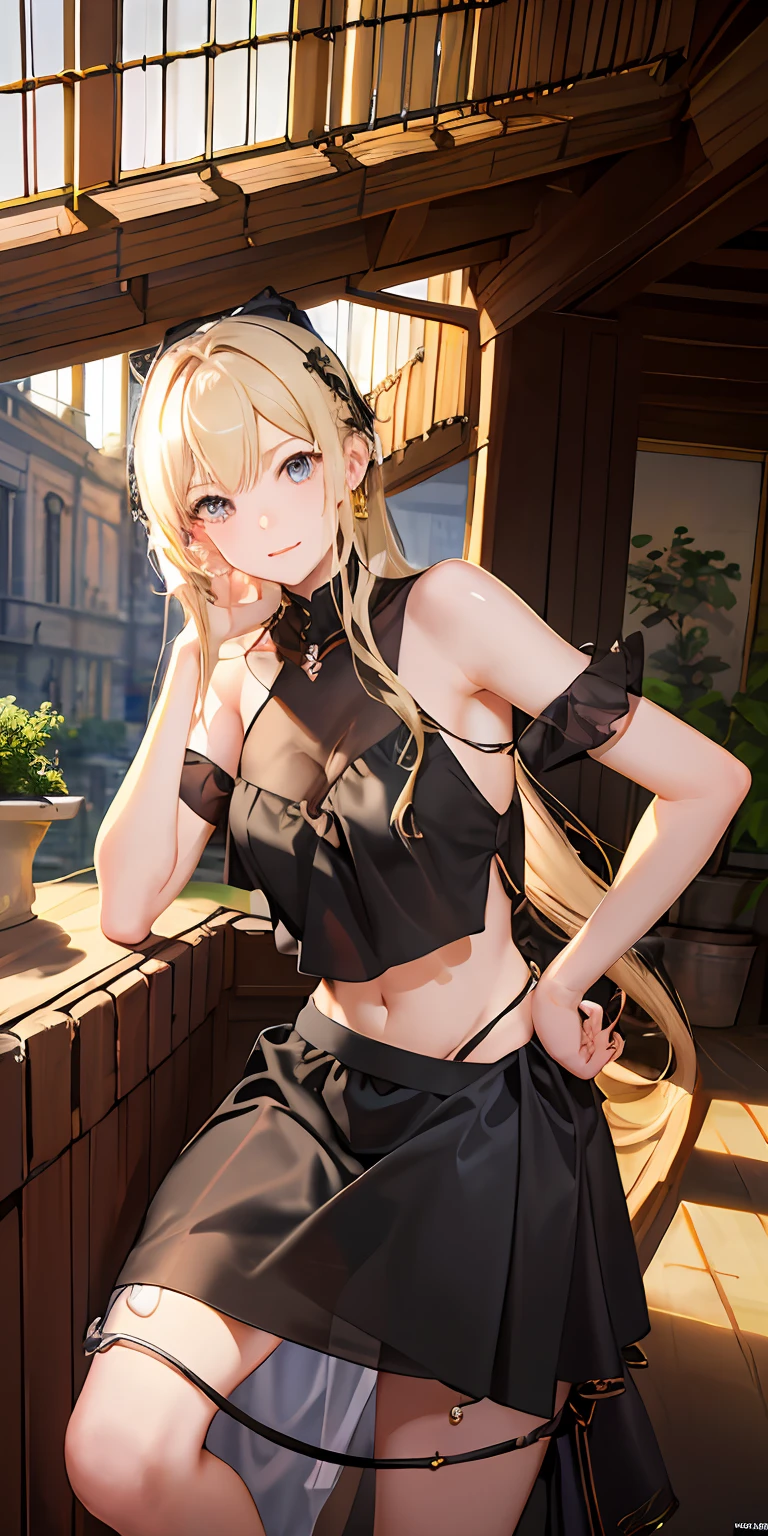 Blonde little loli,Cover the balcony to watch the sunset。