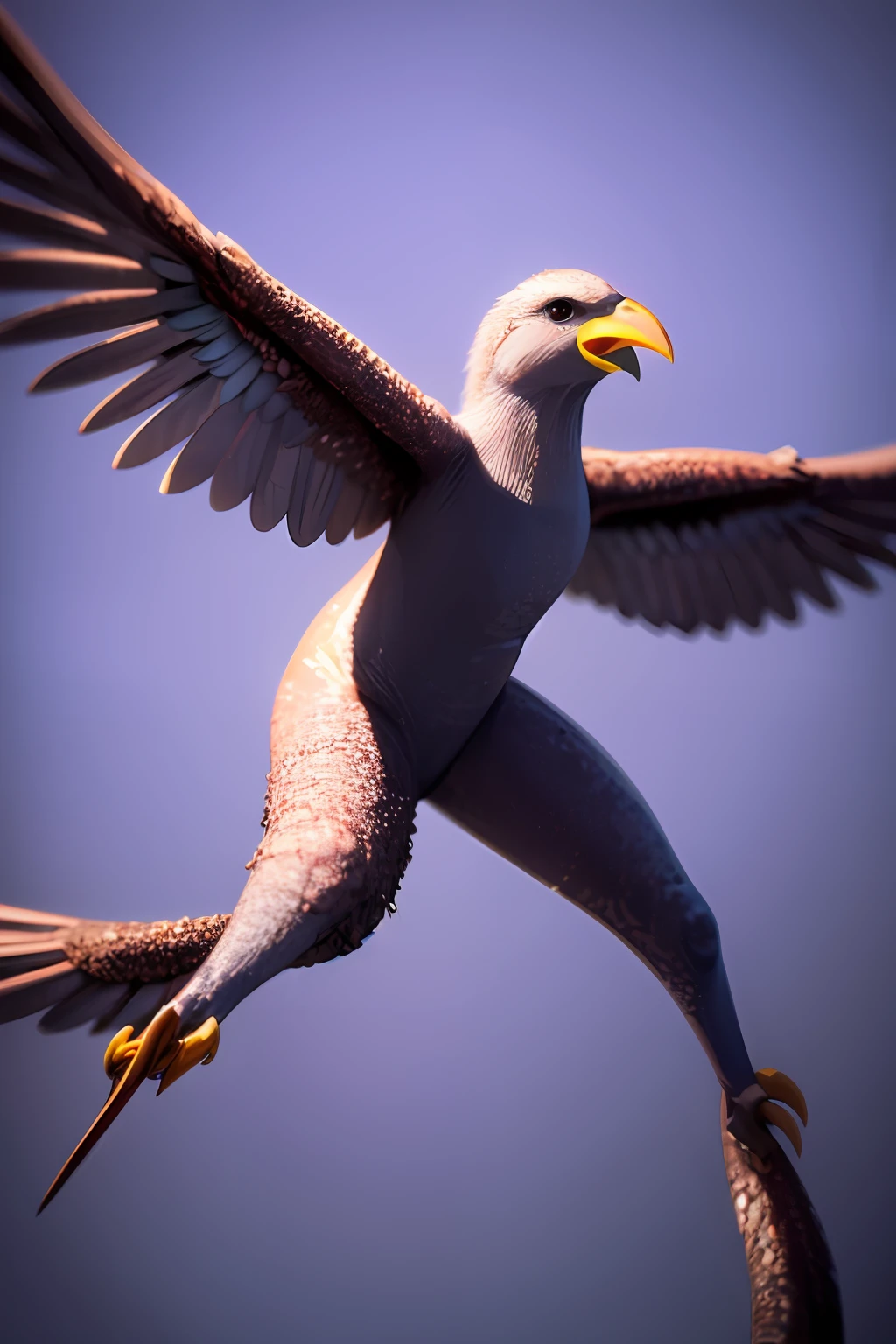 Rough Chains arranged to form a bird draw, 3d render, 8k, purple background