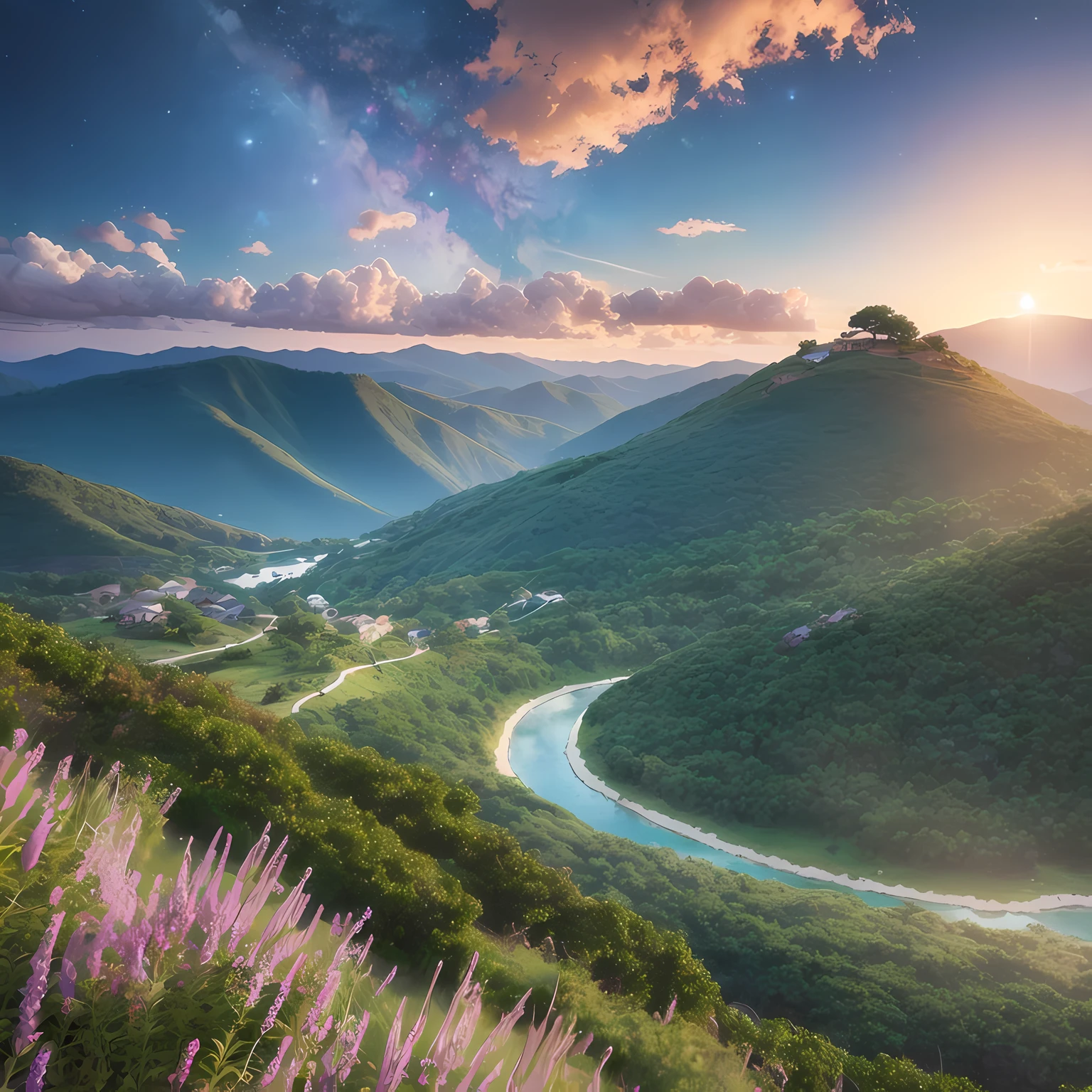 Mountains, rivers, fields, vegetable gardens, stone paths, people, fireworks --auto