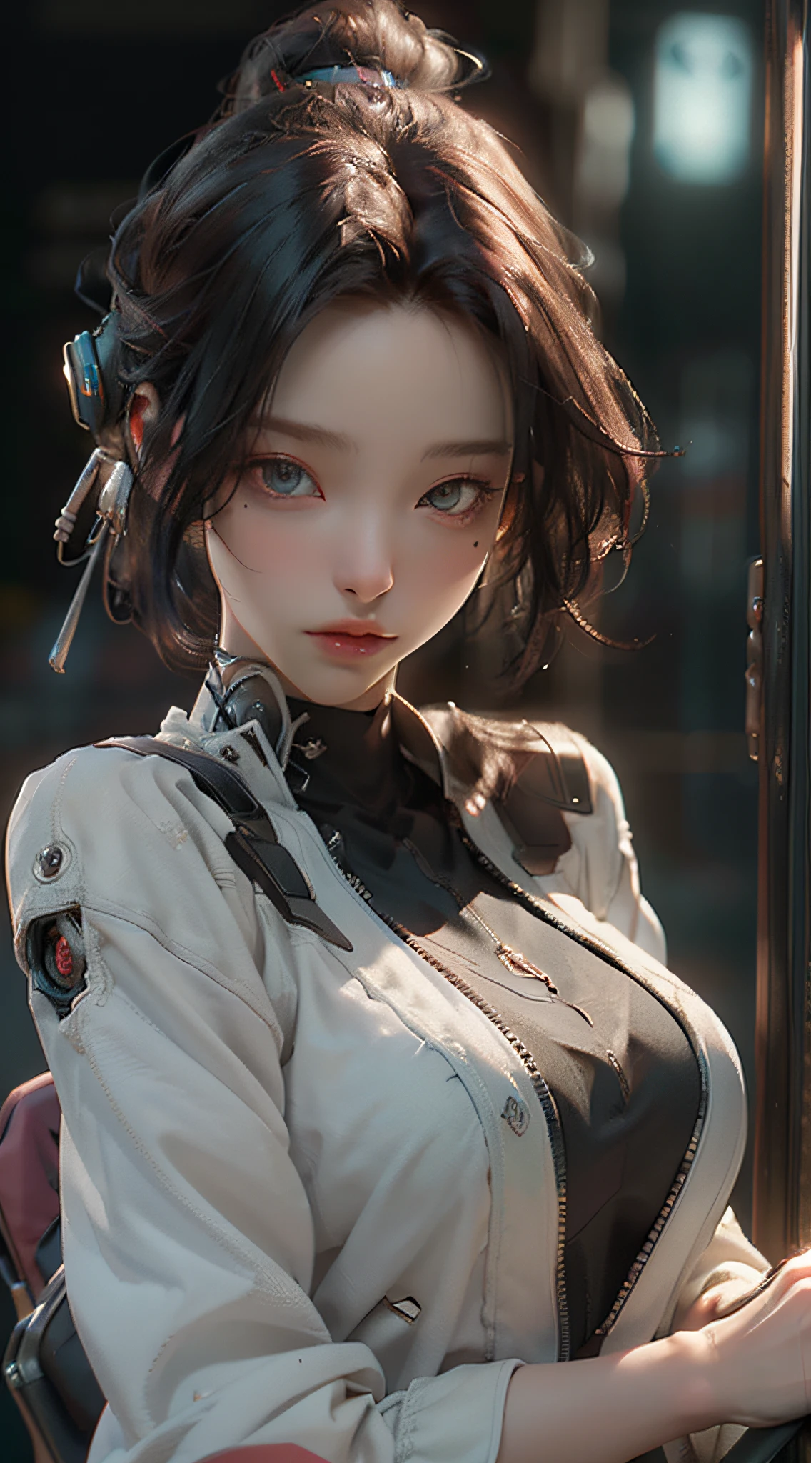 ((Best quality)), ((masterpiece)), (detailed:1.4), 3D, an image of a beautiful cyberpunk female,HDR (High Dynamic Range),Ray Tracing,NVIDIA RTX,Super-Resolution,Unreal 5,Subsurface scattering,PBR Texturing,Post-processing,Anisotropic Filtering,Depth-of-field,Maximum clarity and sharpness,Multi-layered textures,Albedo and Specular maps,Surface shading,Accurate simulation of light-material interaction,Perfect proportions,Octane Render,Two-tone lighting,Wide aperture,Low ISO,White balance,Rule of thirds,8K RAW,