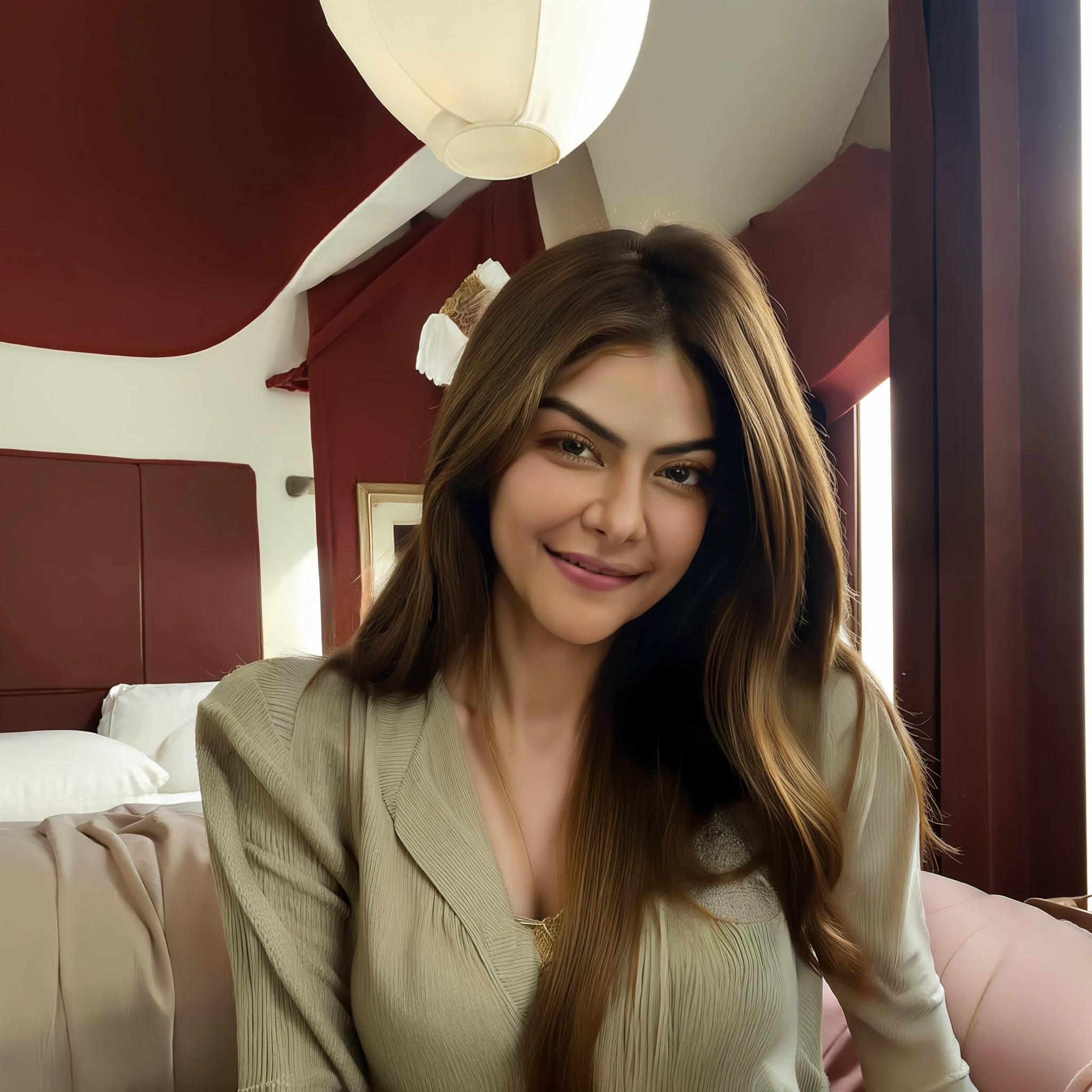 A closeup of a woman with long hair smiling for the camera, Maya Ali sorceress, very beautiful girl, beautiful pretty, Maya Ali wind sorceress, Maya Ali Mage, Maya Ali sorceress, beautiful girl, she is about 1 6 years old, with cute - thin - face, Maya Ali, cute cute, actress, Yamy Yamy, in the waterfall