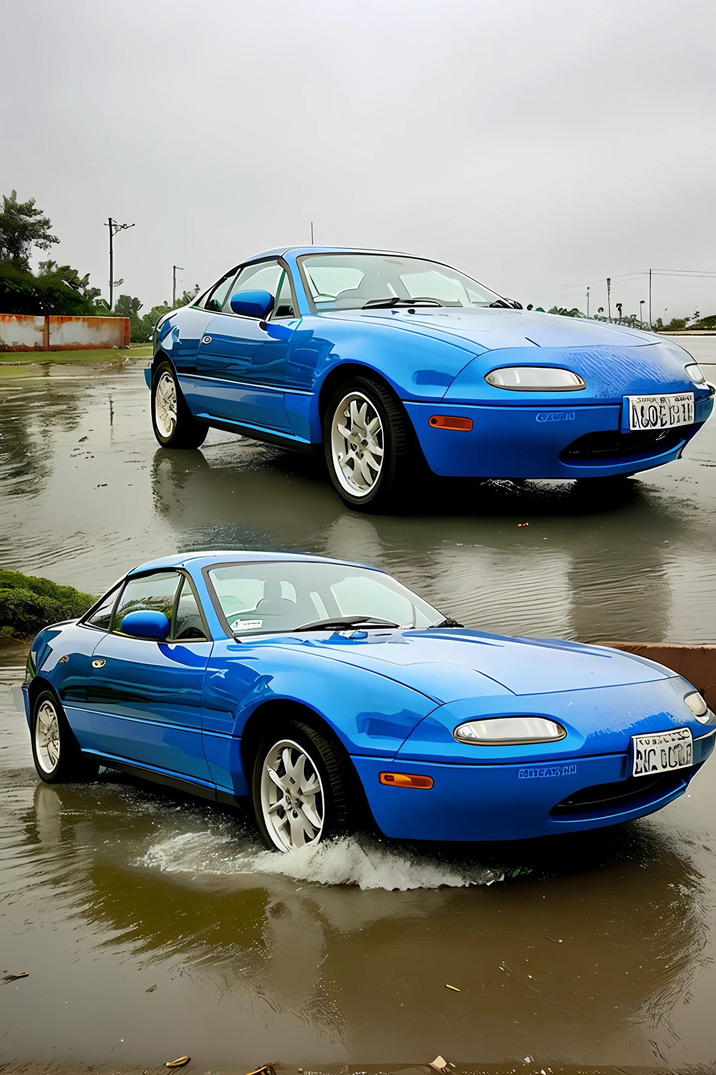 Carro com chuva no fundo
