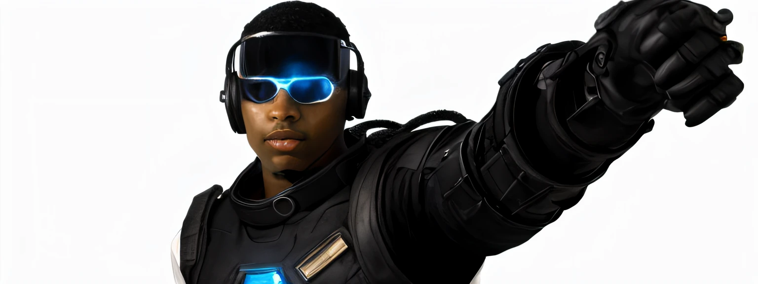 There's a young man in a white shirt and black tie, Riyahd Cassiem, Adolescente negro,There is a man in a futuristic costume with bright eyes, cyberpunk homem de ferro, Epic Sci - FI Character Art, epic sci-fi character art, SCIFI BIONIC , cybernetic suit, astronauta cyberpunk electric, sci - fi personagem, 3 d render bipe, soldado cyberpunk, epic scifi character art, sci-fi soldier, Sci-Fi Digital Art Illustration