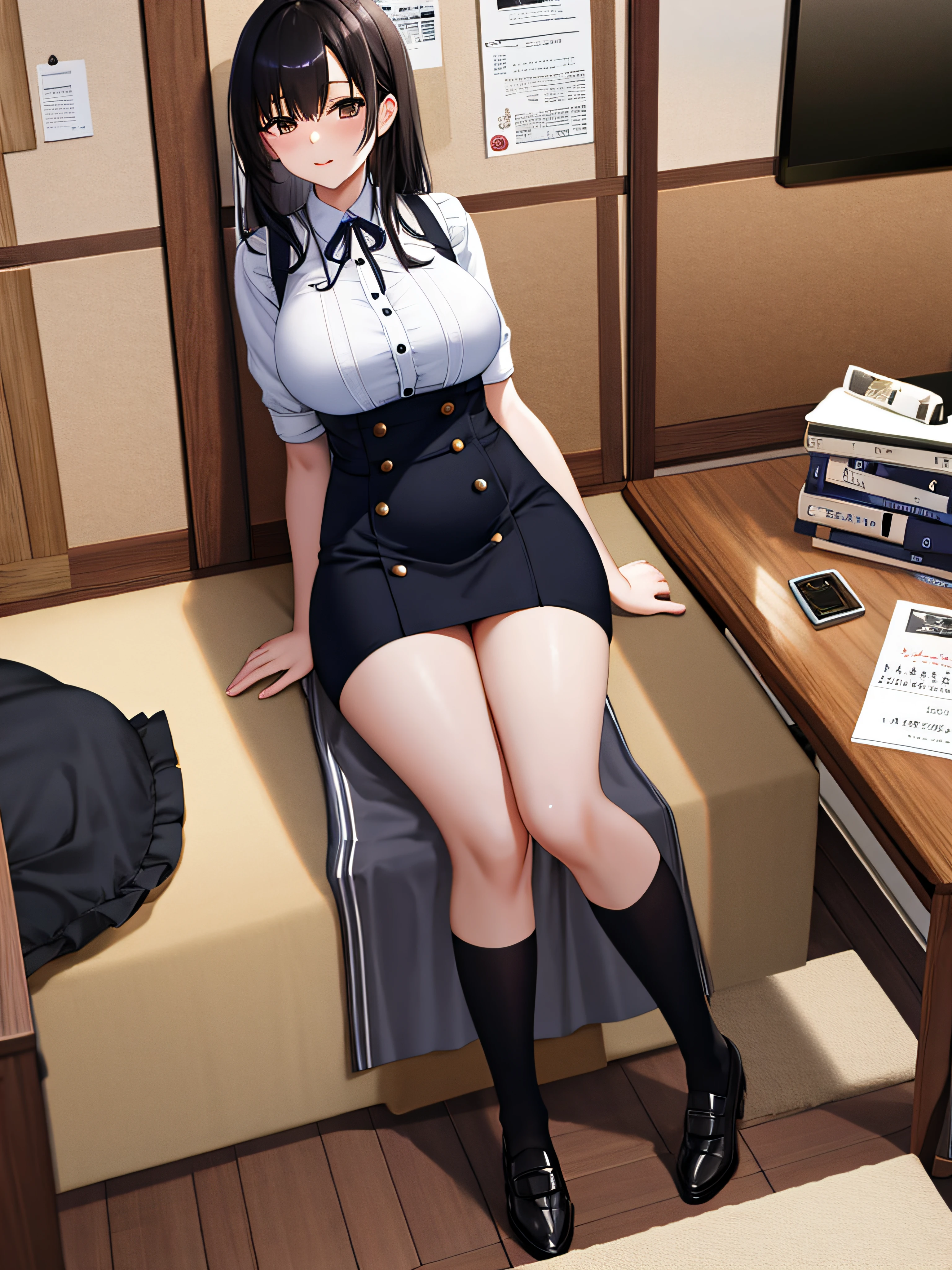 masutepiece,（masturbation）、Best Quality,ultra-detailliert,(A MILF:1.16),pinafore、mothers、独奏, A dark-haired, see the beholder,(de pele branca),