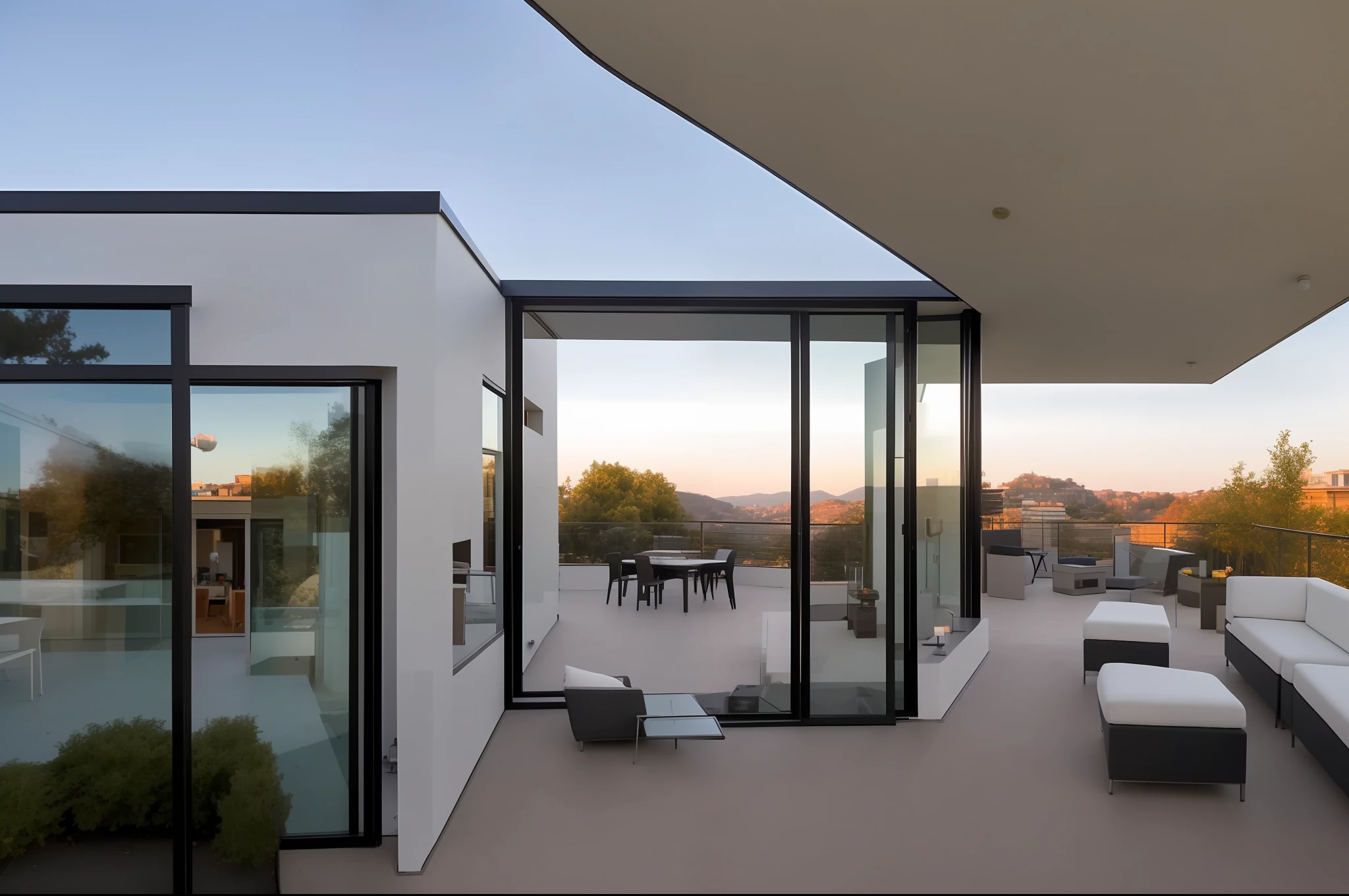 dvArchInteriorEstilo moderno,( Sala Ampla), mesa de centro, Balcony door facing pool window , detalhes sutis, 24mm, f1.8, sombras, sunset lighting, grande angular, fotografia de arquitetura premiada, luz difusa, luz suave