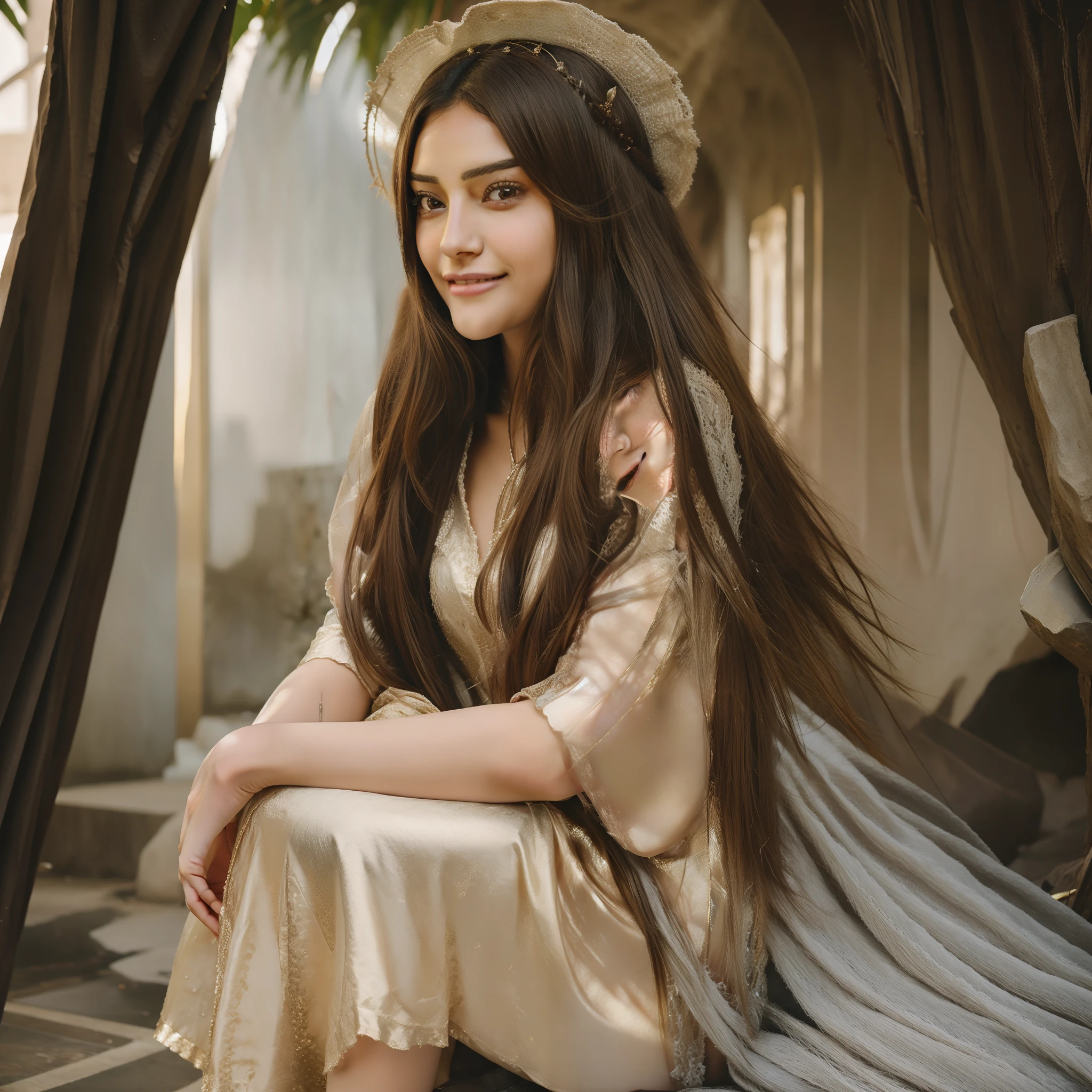 A closeup of a woman with long hair smiling for the camera, Maya Ali sorceress, very beautiful girl, beautiful beautiful, Maya Ali wind sorceress, Maya Ali Mage, Maya Ali sorceress, beautiful girl, she is about 1 6 , with cute - thin - face, Maya Ali, cute cute, actress, Yamy Yamy,metropolitan city, 4k
