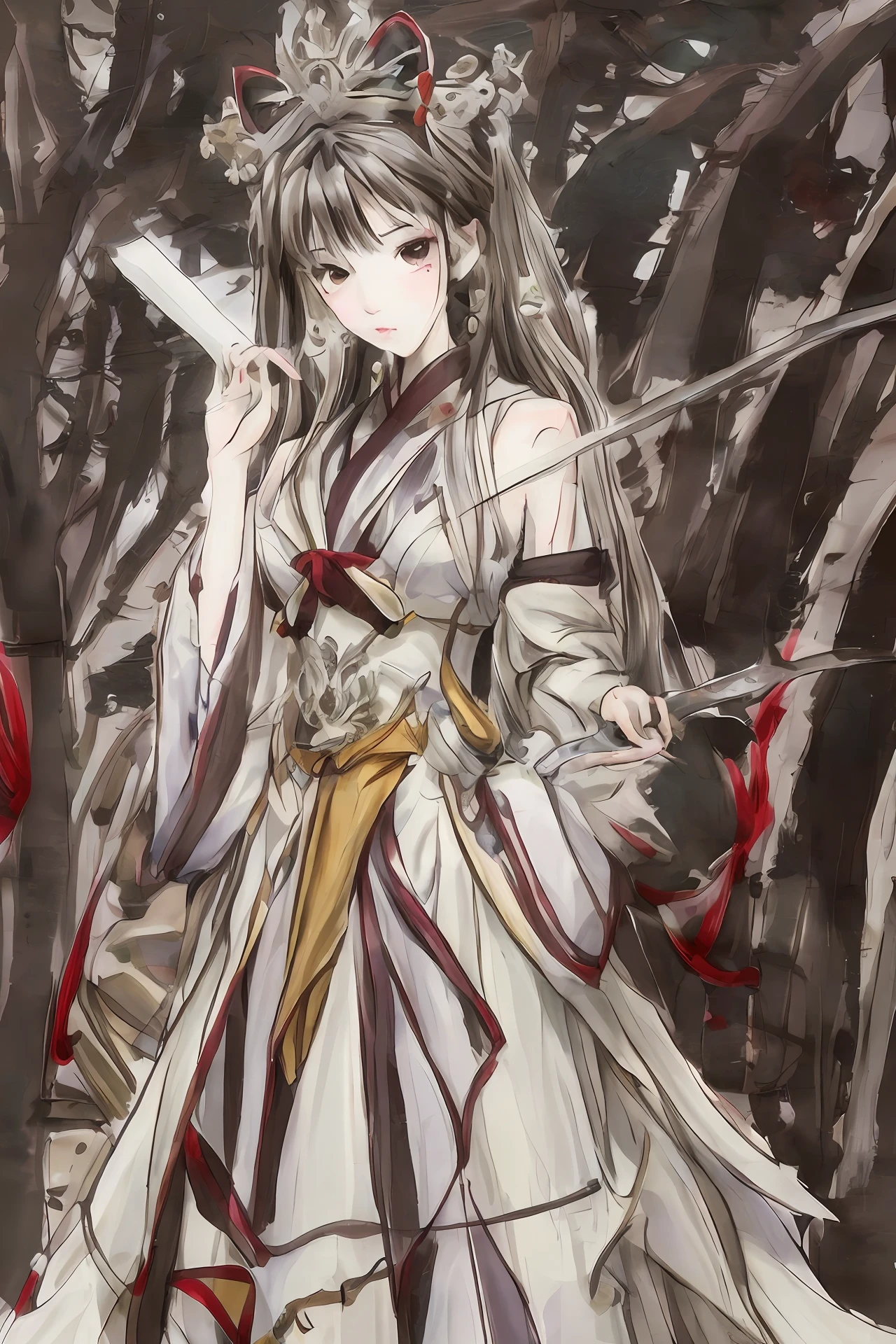 The boy in white,Stand with a sword,The gaze turned to the beauty of the Oriental Immortal Cultivation