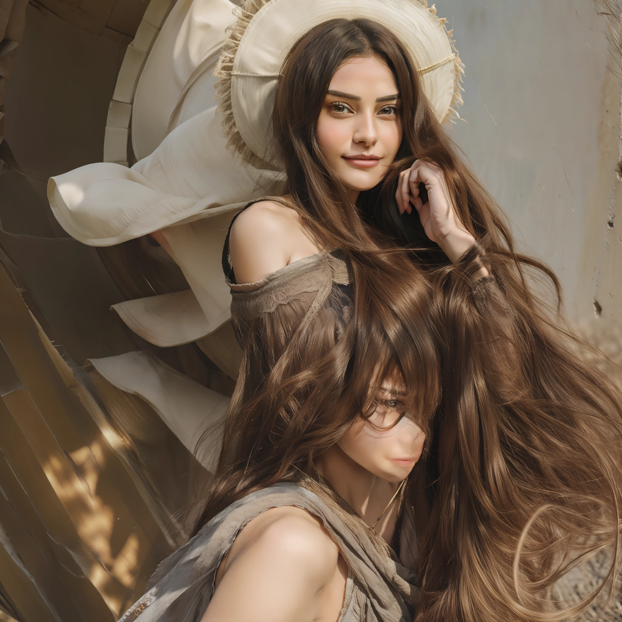 A closeup of a woman with long hair smiling for the camera, Maya Ali sorceress, very beautiful girl, beautiful beautiful, Maya Ali wind sorceress, Maya Ali Mage, Maya Ali sorceress, beautiful girl, she is about 1 , with cute - thin - face, Maya Ali, cute cute, actress, Yamy Yamy,metropolitan city, 4k