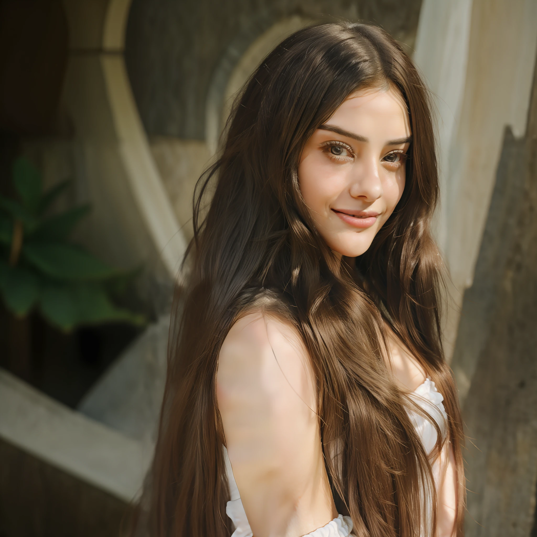A closeup of a woman with long hair smiling for the camera, Maya Ali sorceress, very beautiful girl, beautiful beautiful, Maya Ali wind sorceress, Maya Ali Mage, Maya Ali sorceress, beautiful girl, she is about 1 6 years old, with cute - thin - face, Maya Ali, cute cute, actress, Yamy Yamy,metropolitan city, 4k