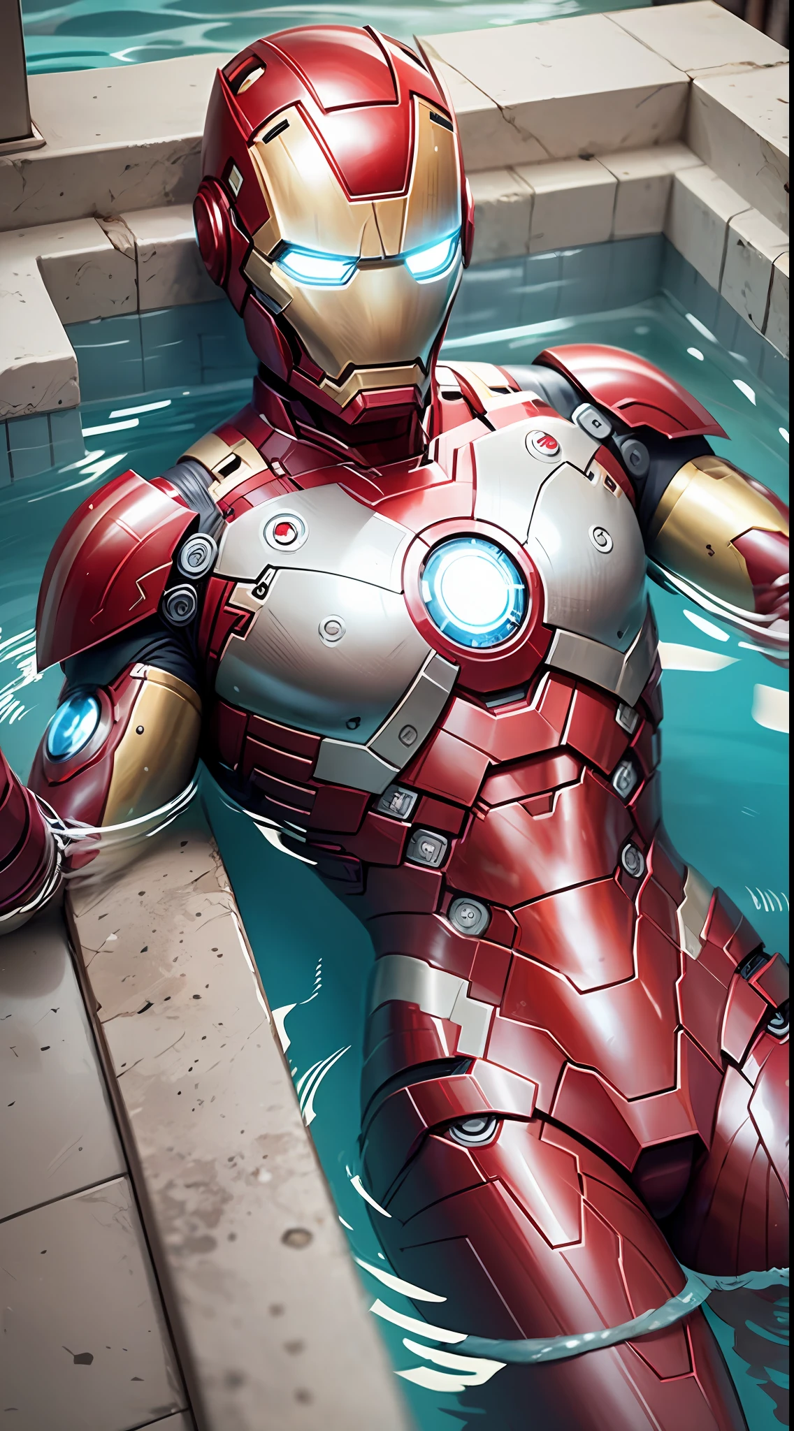 iron man in swimming pool