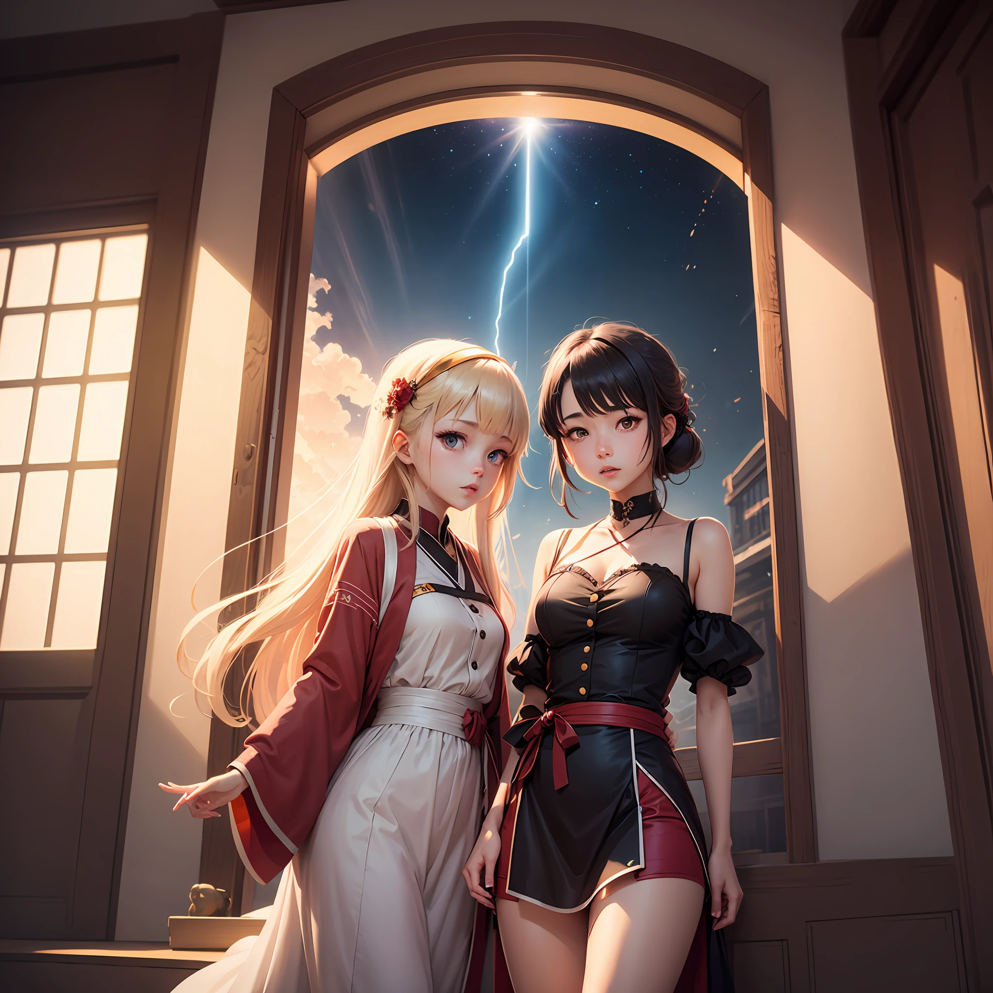 Kizi，natta，城市，Sateen，anime illustration，Top image quality，8k，holy sacred light rays --auto