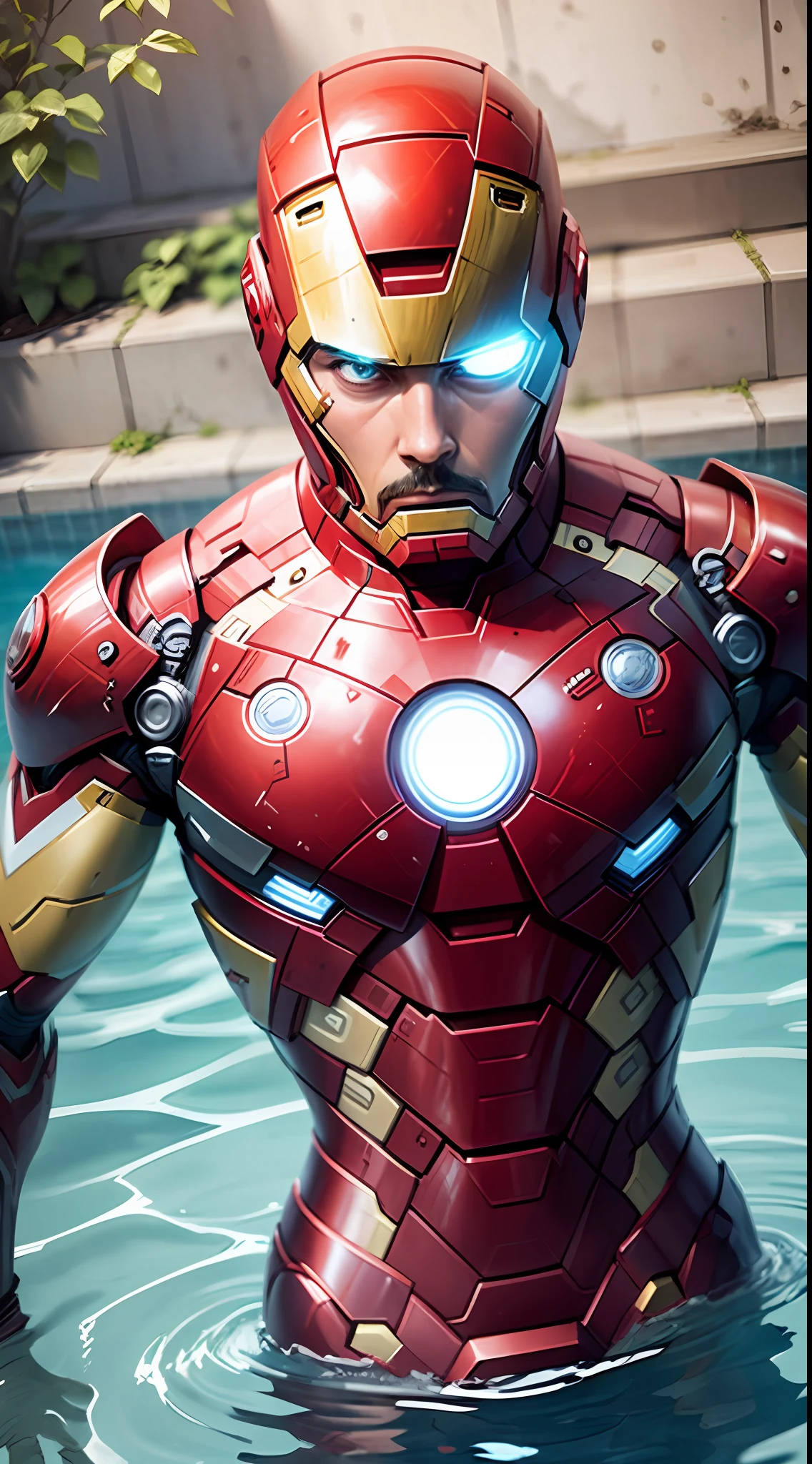 iron man in swimming pool