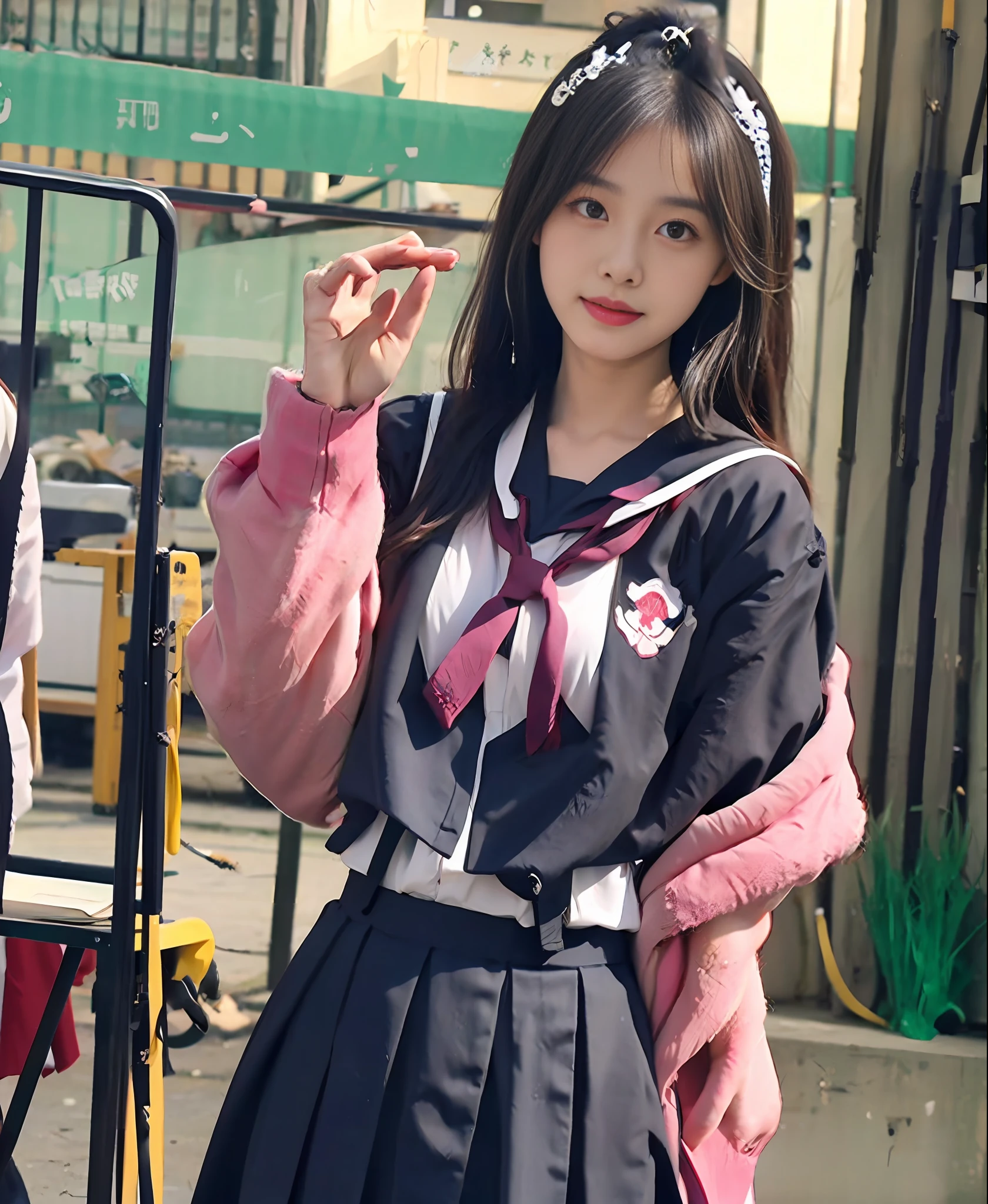 Alfid asian girl in school uniform poses in front of easel, japanese girl school uniform, Magical school student uniform, JK school uniform, Japanese school uniform, Wearing a Japanese school uniform, in school uniform, magic school uniform, seifuku, in school uniform, cute female student, school uniform, Beautiful Anime High School Girls, girl in uniform