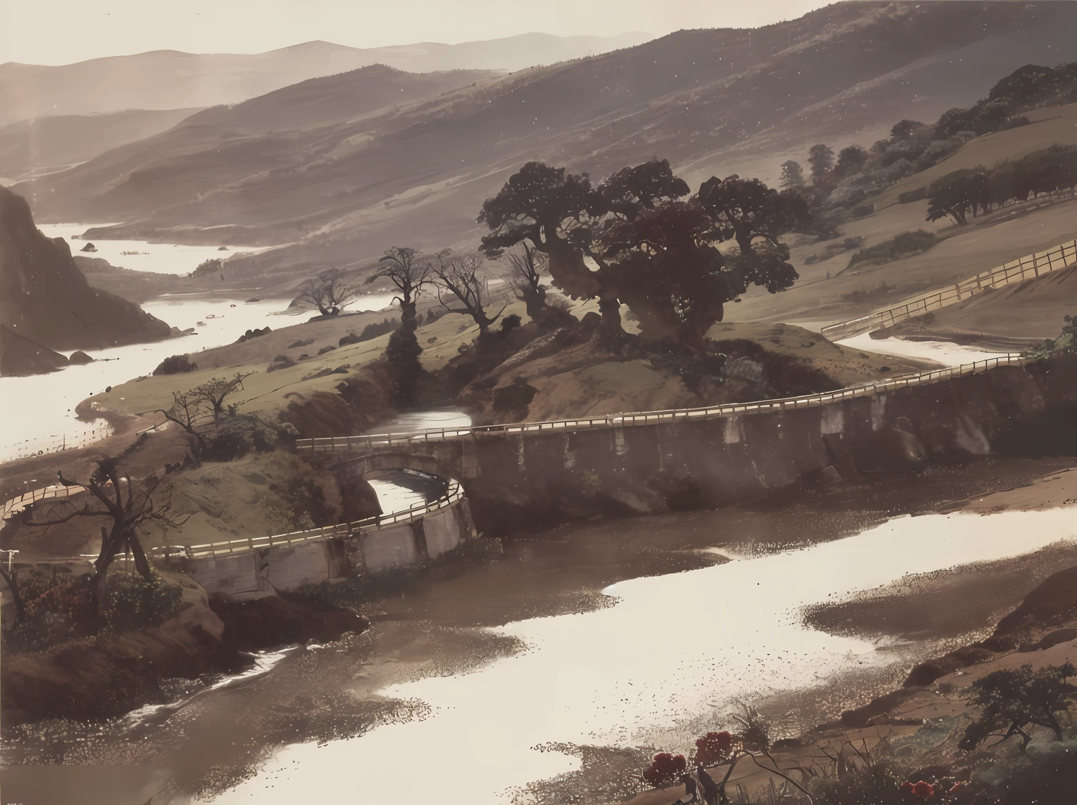 Withered vines, old trees, dark crows, small bridges and flowing water, people on the ancient road, westerly wind and thin horses, the sun sets, heartbroken people are at the end of the world