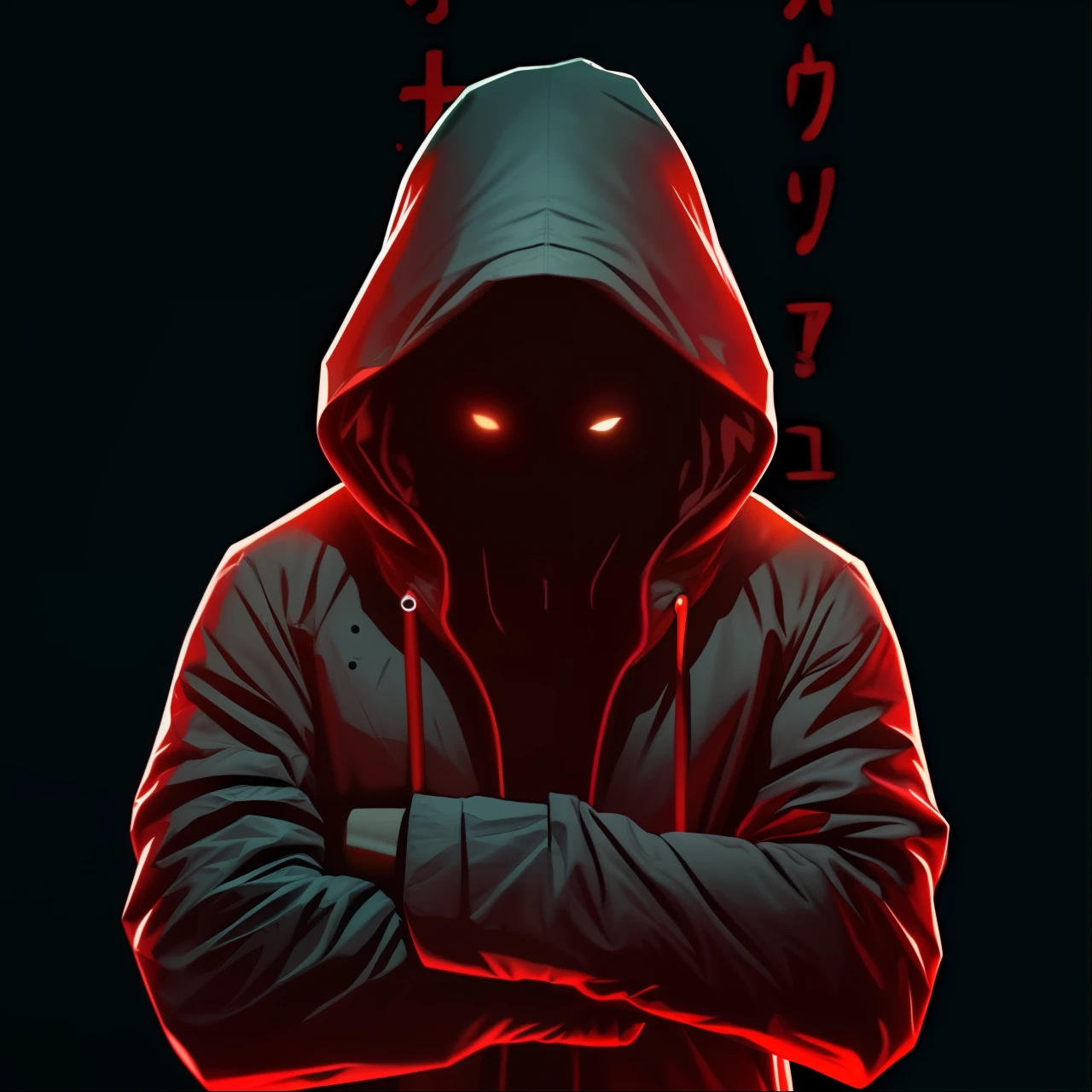 a hooded person with his arms crossed, com olhos vermelhos brilhantes, figura encapuzada, olhos vermelhos brilhando, olhos vermelhos brilhantes, pessoas sem rosto escuras, olhos vermelhos, omen from valorant, com olhos vermelhos brilhantes, sem rosto, olhos vermelhos brilhantes, vermelho - olhos, olhos vermelhos, foto de perfil 1024px, figuras encapuzadas