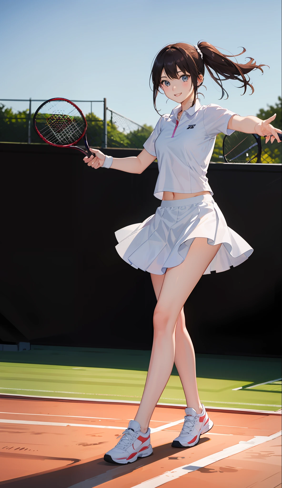 １The girls、Shirts、pleatedskirt、17 age、Bob Hair Style、A smile、A delightful!、japanes、enmaided、Chromo-white skin、Beautiful eyes、（small tits）、Playing tennis、Wimbledon、Wearing white tennis wear、电影灯光、