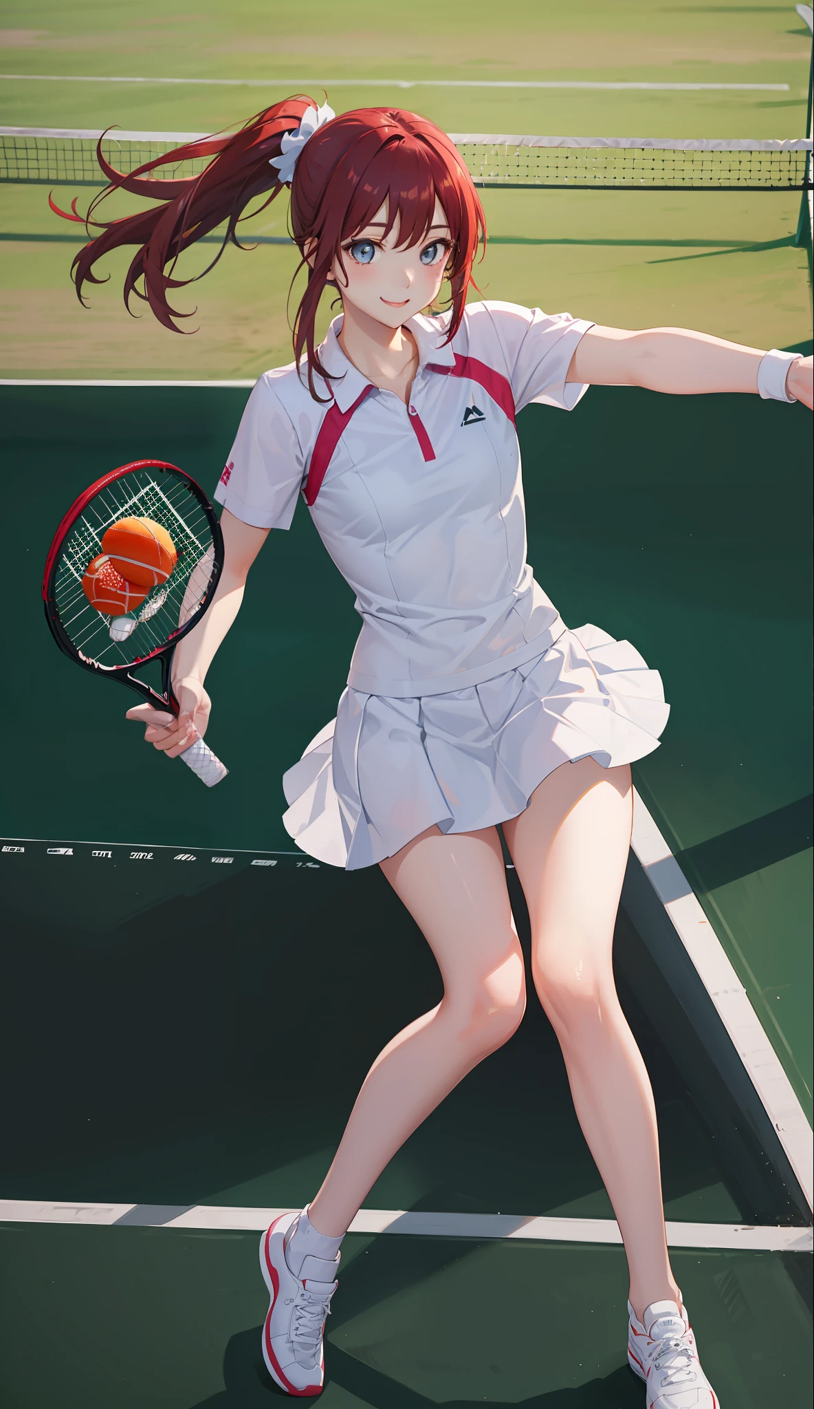 1The girls、Shirts、pleatedskirt、、Bob Hair Style、A smile、A delightful!、japanes、enmaided、Chromo-white skin、Beautiful eyes、(small tits)、Playing tennis、Wimbledon、Wearing white tennis wear、电影灯光、