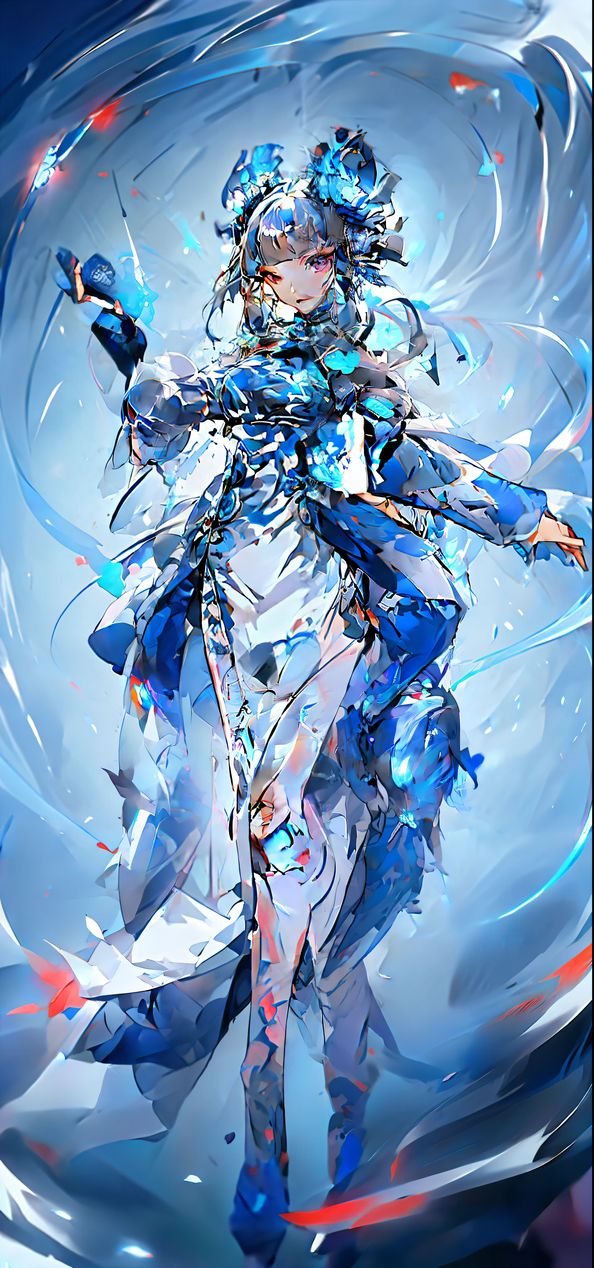 anime girl with white hair and blue dress holding a gun, wallpaper anime blue water, Keqing from Genshin Impact, trending on artstation pixiv, From Arknights, Beautiful celestial mage, Extremely detailed Artgerm, Ayaka Genshin impact, water elemental, zerochan art, Pisif, Genshin impact's character