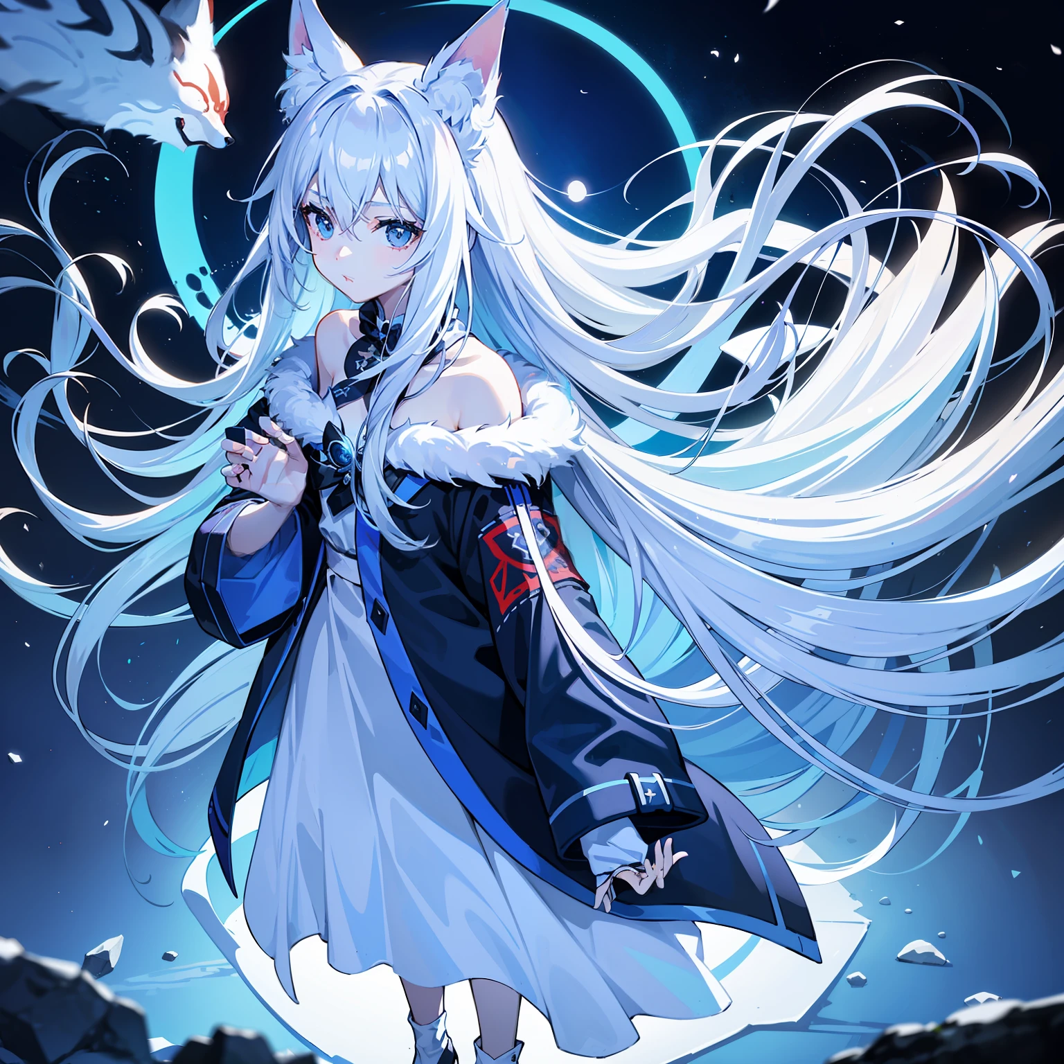 1girl, A fox spirit mid-leap between the human world and spirit world, long robes trailing ethereal smoke, soft warm sunrays in human world, cool mystical fog in spirit world, by Jie Ma