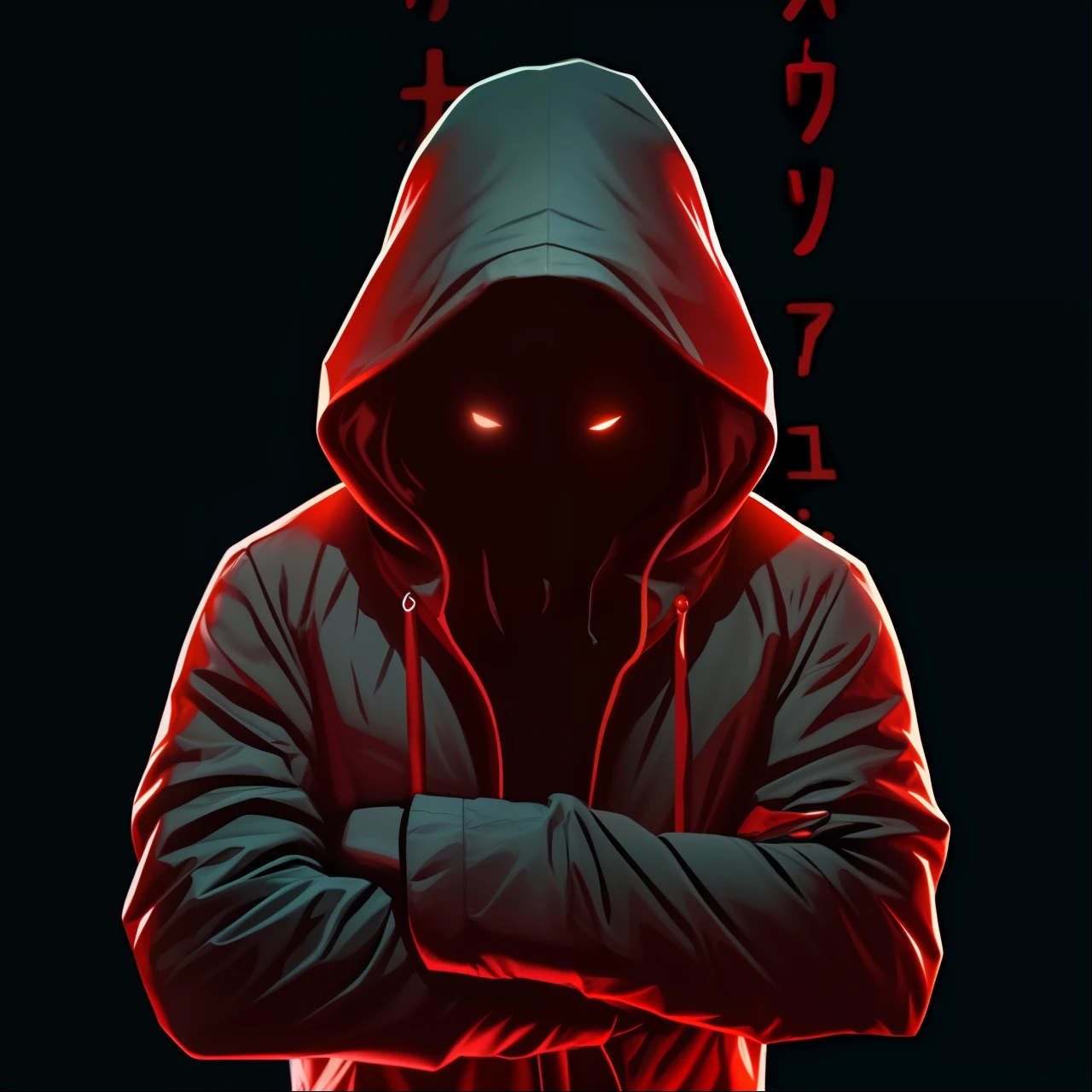 a hooded person with his arms crossed, com olhos vermelhos brilhantes, figura encapuzada, olhos vermelhos brilhando, olhos vermelhos brilhantes, pessoas sem rosto escuras, olhos vermelhos, omen from valorant, com olhos vermelhos brilhantes, sem rosto, olhos vermelhos brilhantes, vermelho - olhos, olhos vermelhos, foto de perfil 1024px, figuras encapuzadas