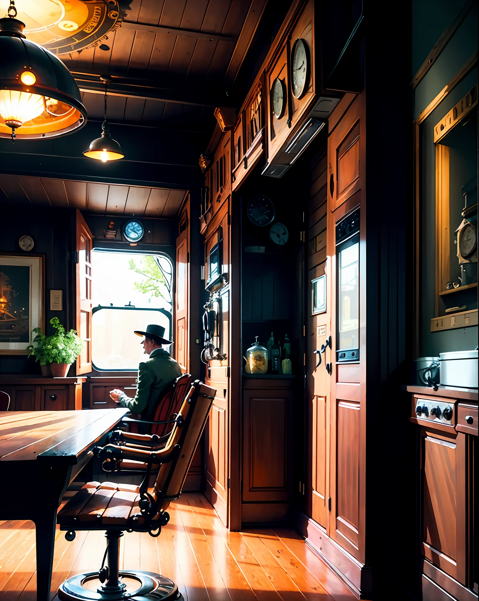 Scenes,eventide,steampunc,Machinary,dining room,