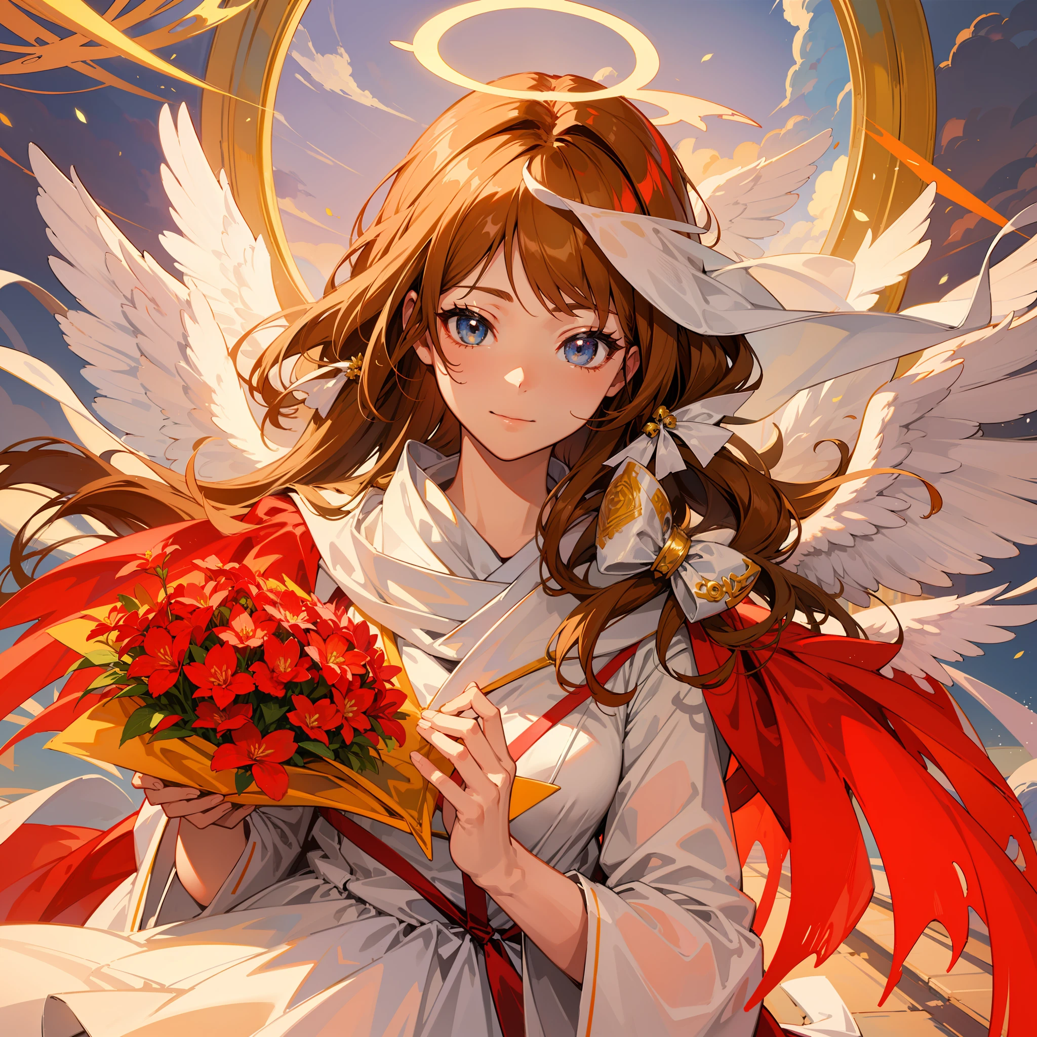 masutepiece, ultra-quality, Super Detail, Perfect drawing,angelicales、flower bouquet、blessings