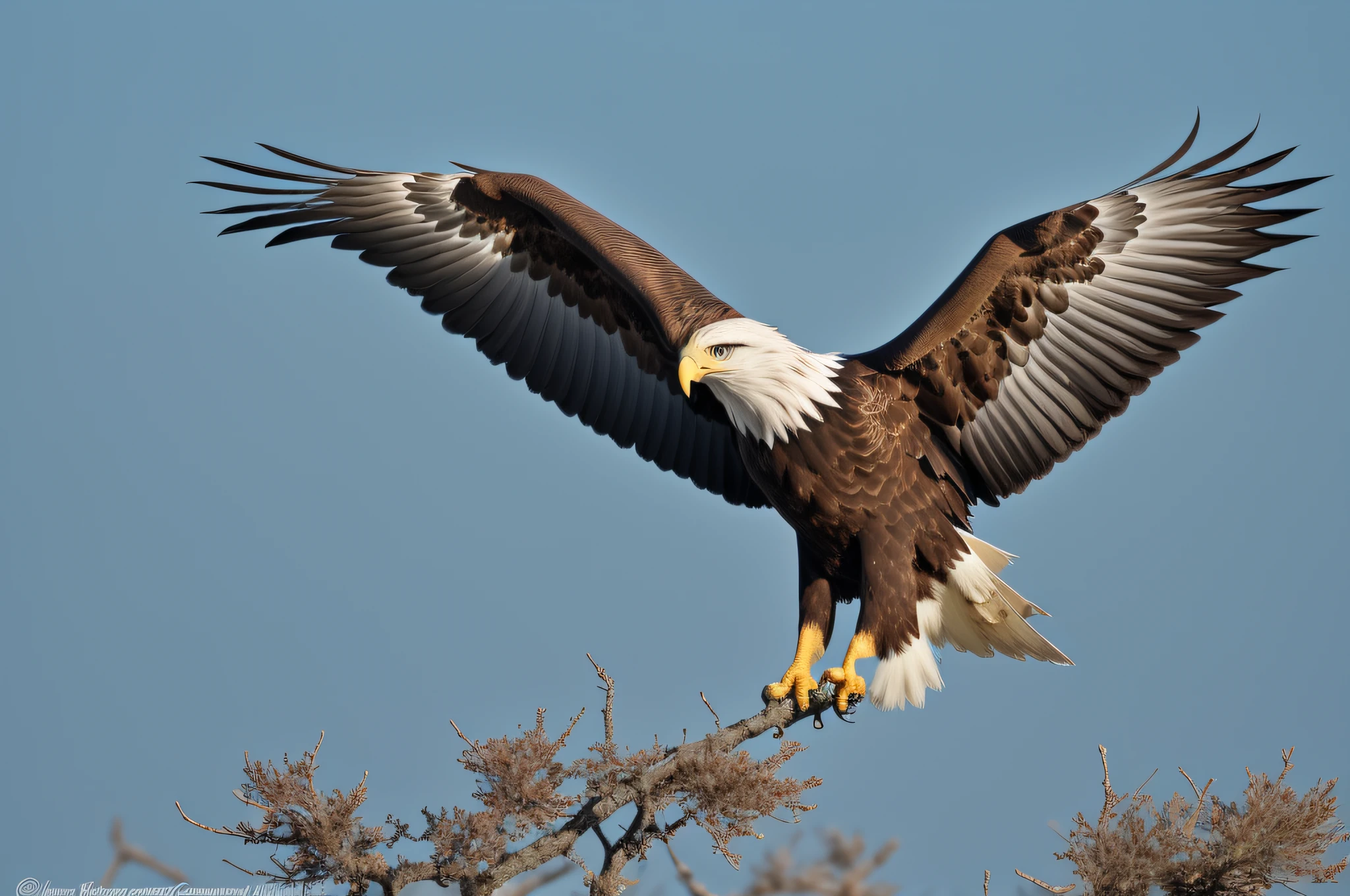 With the Nikon D850 and the Nikkor 24-70mm f/2.8E ED VR lens, you can capture the majesty and beauty of an eagle in all its splendor. Position yourself in a strategic location to get a clear view of the eagle and use a fast shutter speed to freeze its agile movements in the air. Focus on the details of the eagle's feathers, especially its outstretched wings and focused expression. Take advantage of natural light to enhance the contrasts and vibrant colors of the eagle's plumage. Compose the image in a way that highlights the eagle's majestic posture and the sense of freedom it conveys. By capturing the eagle in its natural habitat, you can convey the grandeur and strength of this magnificent creature.