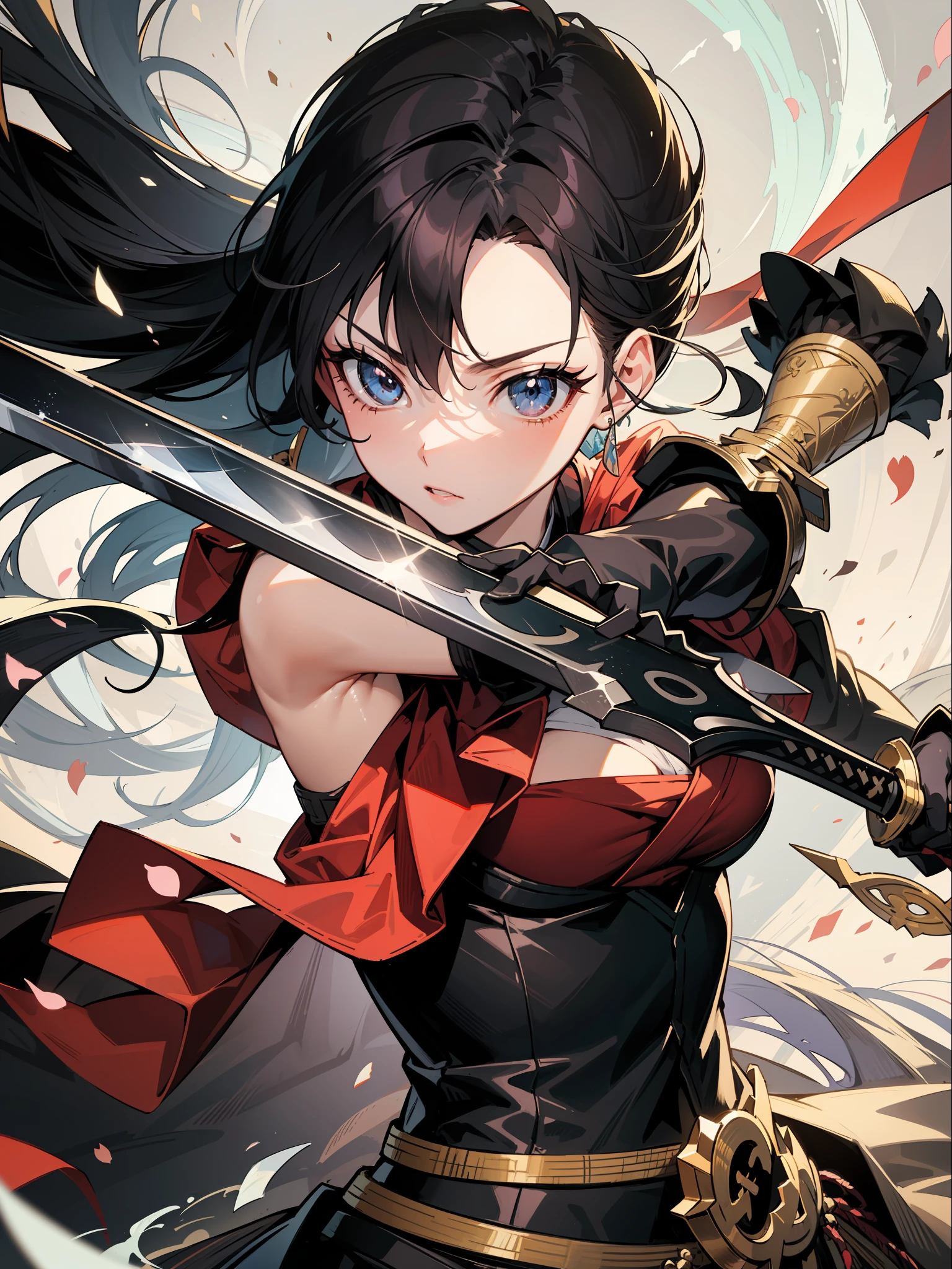 masutepiece, ultra-quality, Super Detail, Perfect drawing,darkskin、Samurai、Japanese Katana Sword、Dynamic、Dynamism、Sharp eyes、long eyelashes、Sense of speed、beatiful backgrounds、Accurate drawing、Detailed drawing