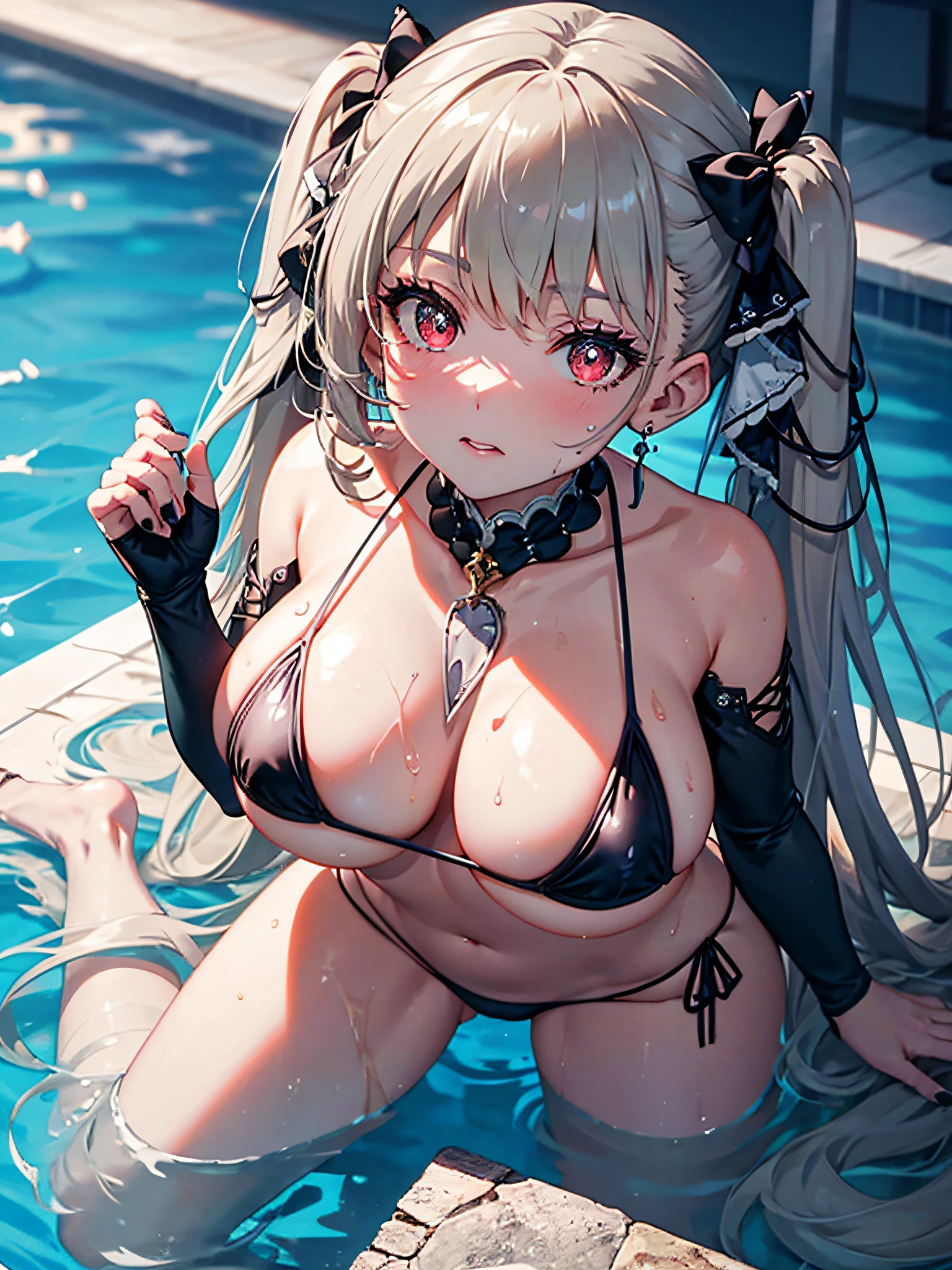 {{perfect anatomy}},{{best quality}},{{ultra-detailed}},{{high resolution}},{{extremely detailed CG}},{{super detailed skin}},nsfw, 1girl, , (beauty face),full body, (highlights:0.7), perfect anatomy,
pool, in pool, shiny oily luster skin, wet body, beautiful detailed eyes, red eyes,
,(kawaii,:1.2, child),,sweat, huge breasts, slim, Formidable,
,magnificent overlooking panorama view
,(NSFW:0.5), (micro bikini:1.2)