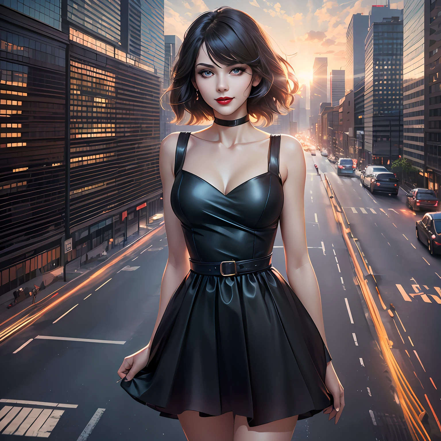 (printed plaid dress), (bare shoulders), 1 girl, (full body), (stiletto heels), (short hair: 1.1), (realistic: 1.7), (best quality)), ridiculous, (ultra-high resolution), (realistic: 1.6), realistic, octane rendering, (surreal: 1.2), (realistic face: 1.2), (8k), (4k), (masterpiece), (realistic skin texture), (illustration, movie lighting, wallpaper), (beautiful eyes: 1.2), (perfect face))), (cute), (standing), (smile: 0.9), (black hair), (long hair), dark eyes, red lips,  (outdoor), --auto