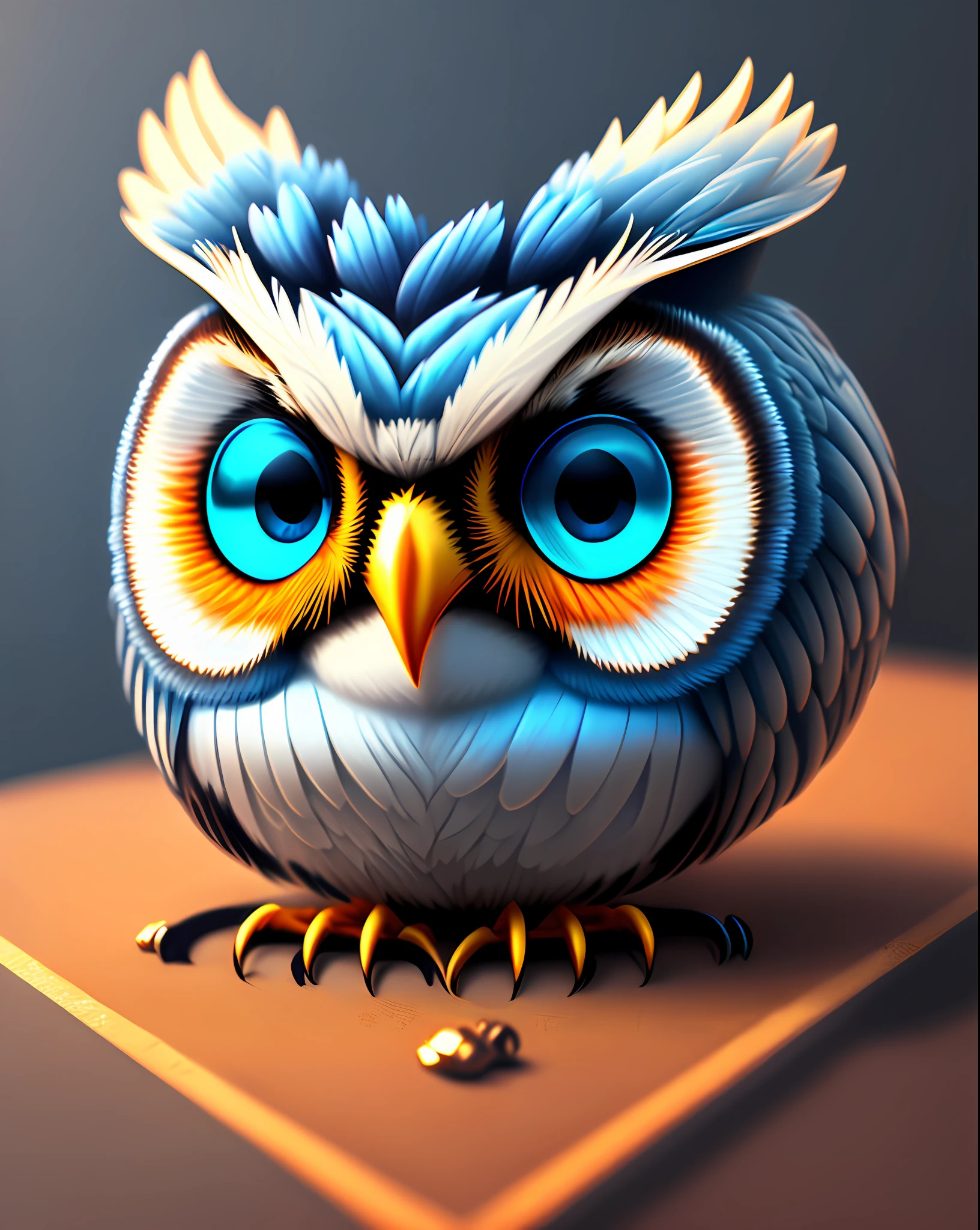 Digital drawing of blue eyes owl,unreal engine rendered + goddes,The is very detailed,beeple global illumination,Exquisite gorgeous jewelry,trending on cgisociety,Motion graphics,rossdraws global illumination,cgsociety,Dahlia on his head。