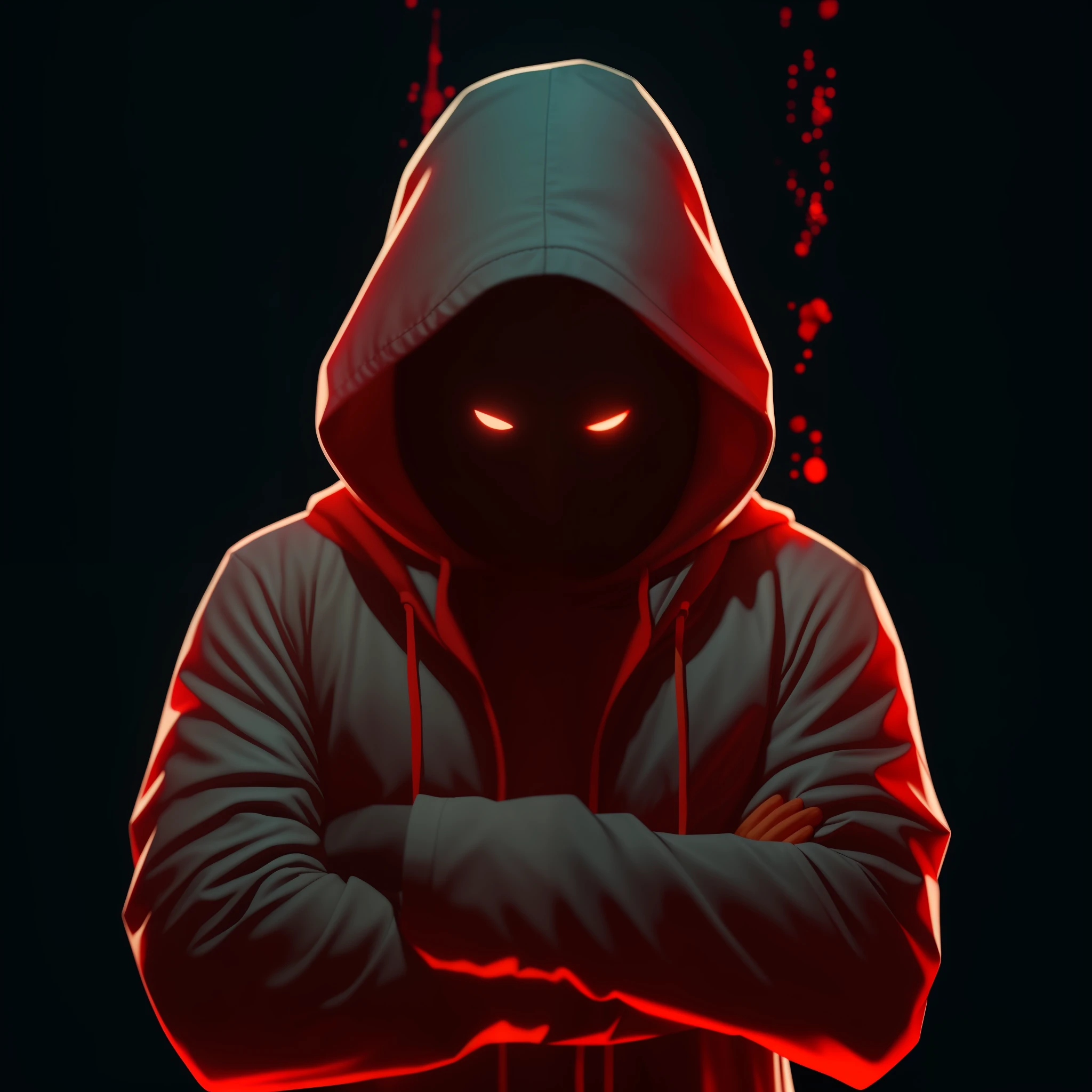 a hooded person with his arms crossed, com olhos vermelhos brilhantes, figura encapuzada, pessoas sem rosto escuras, olhos vermelhos, omen from valorant, sem rosto, olhos vermelhos brilhantes, vermelho - foto de perfil 1024px, figuras encapuzadas