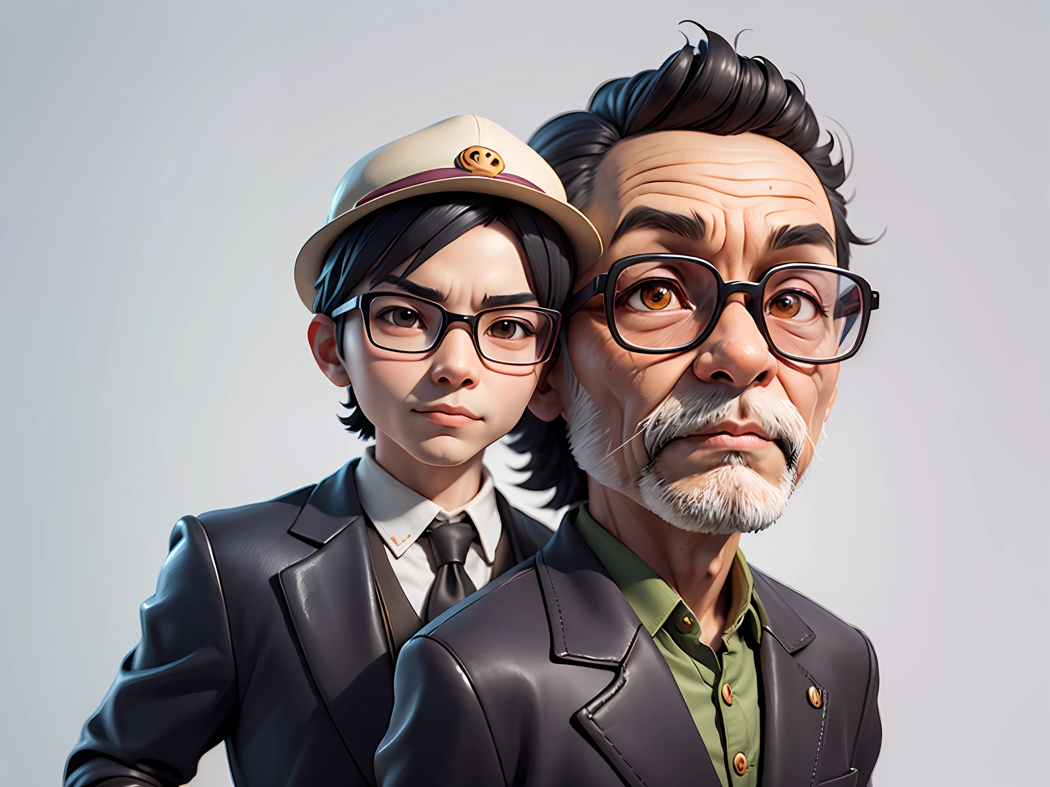 Young man with oriental face in leather hat, tiger, oriental face in formal suit, short black hair, silver glasses, digital painting, 3D character design by Mark Clairedon and Pixar and Hayao Miyazaki and Akira Toriyama, the illustration is a high-definition illustration in 4K resolution with very detailed facial features and cartoon-style visuals.