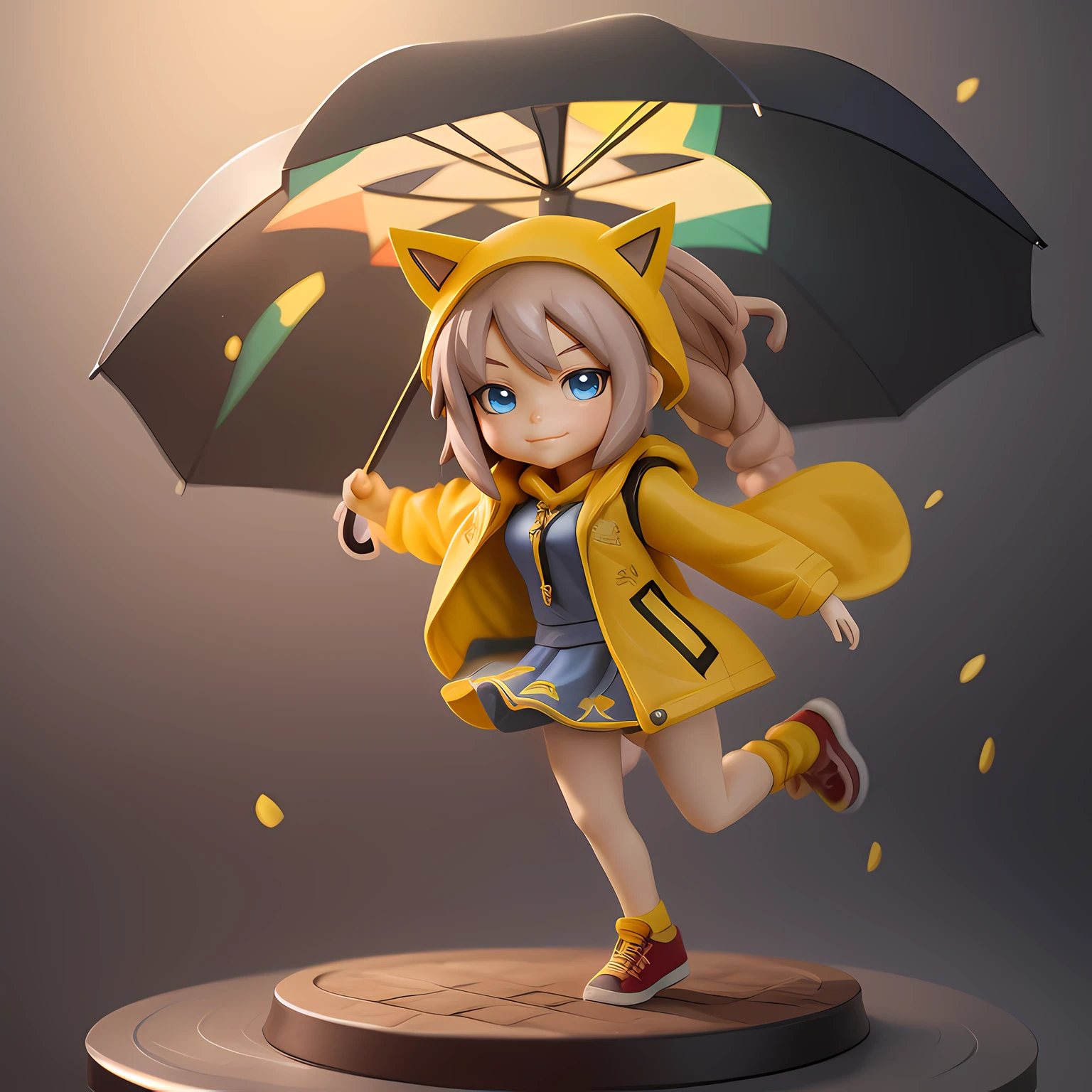 (3D figurine, Chibi figurine) with vibrant blue eyes and a soft smile