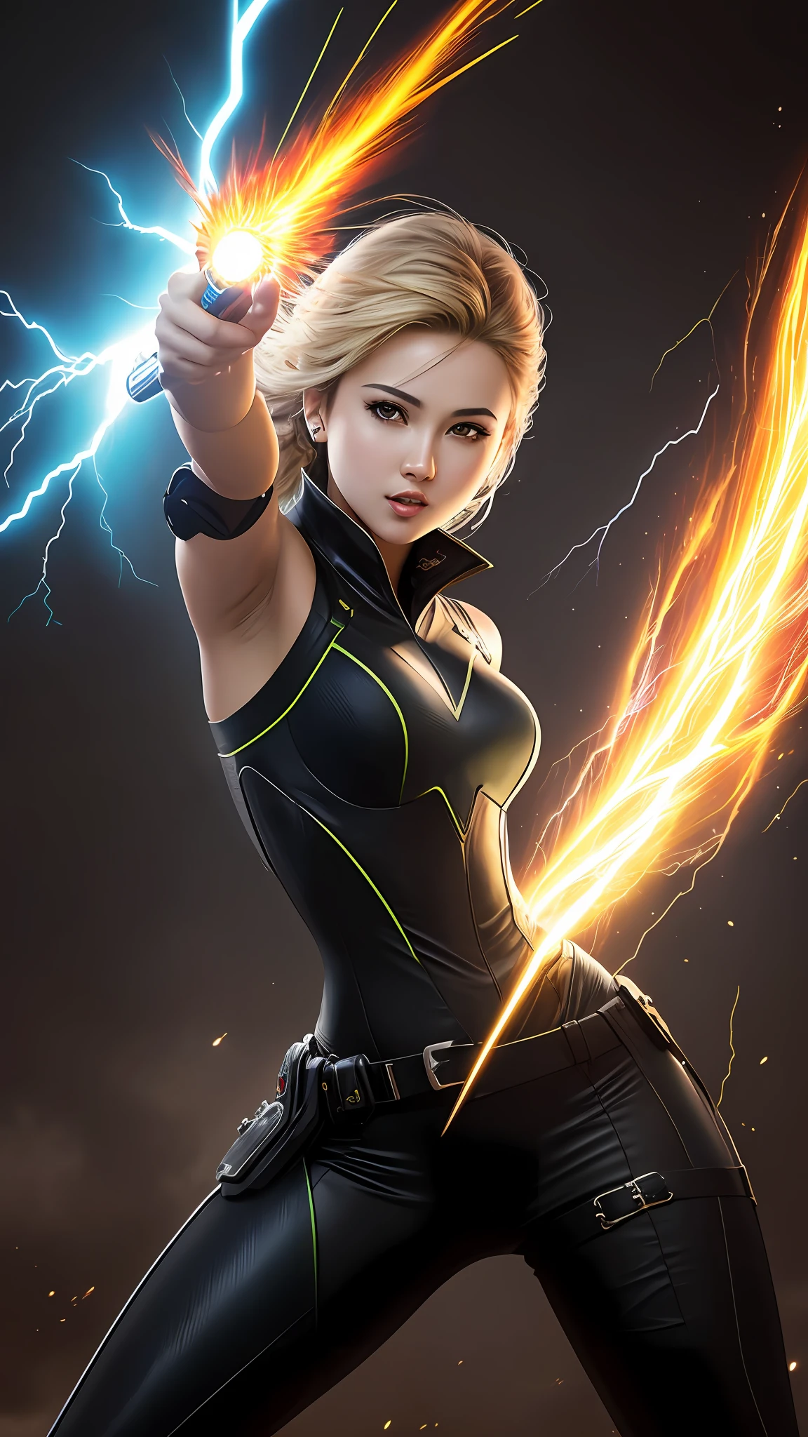 (melhor qualidade:1.33), (obra-prima:1.42), (realista:1.24), (detalhado:1.15), 
Gere uma imagem de Arqueiro verde com efeitos especiais chamativos e atraentes, such as energy blasts or lightning, no estilo de Ross Tran,
photoshoot profissional, action shot, tiro de cowboy,