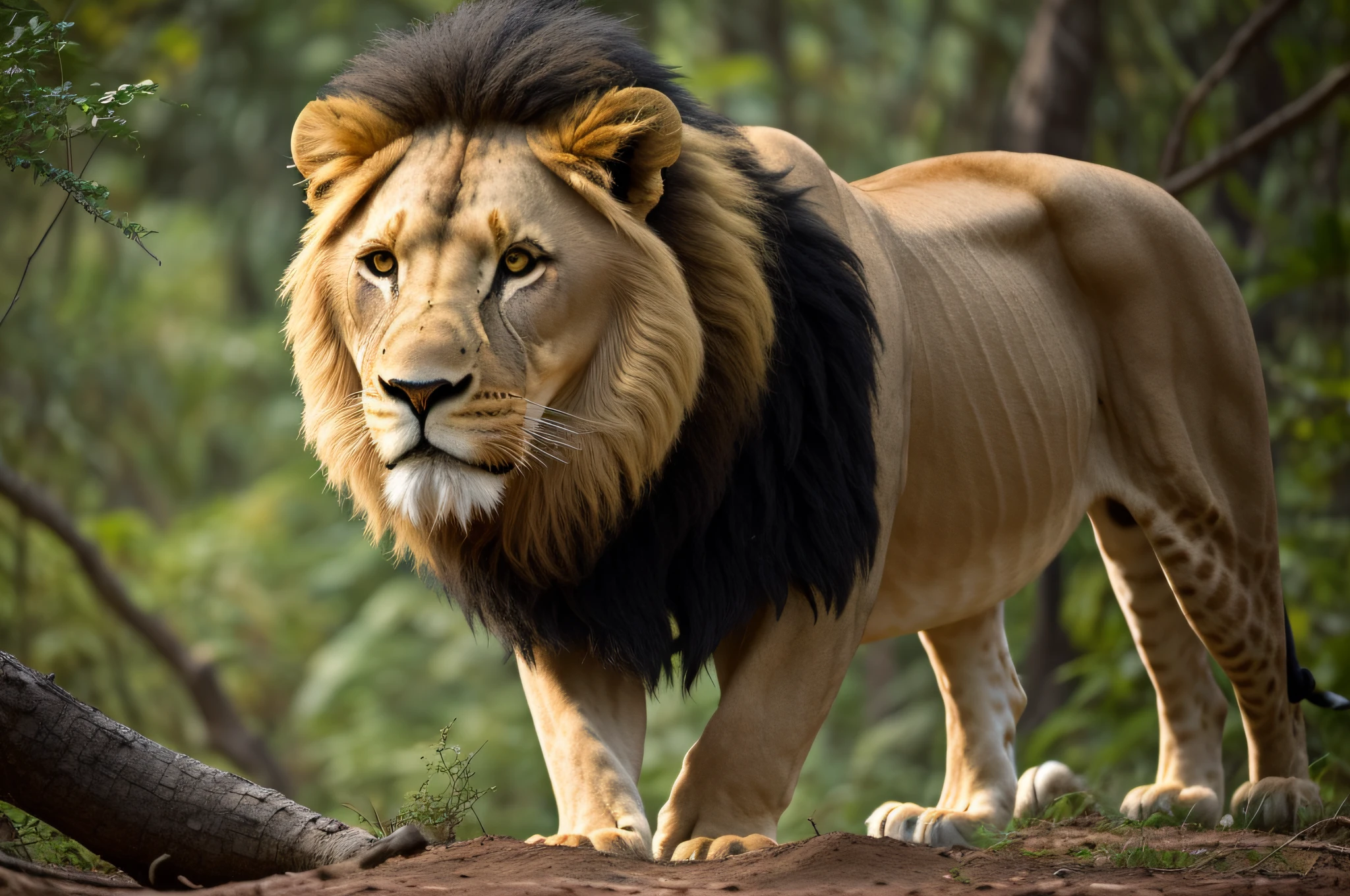 Capture the majestic presence of a lion in the African jungle with the Nikon D850 and the Nikkor 24-70mm f/2.8E ED VR lens. Position yourself at a safe distance to photograph the lion as it unleashes its powerful roar, filling the air with its commanding presence. Use a telephoto lens to capture the details of its mane, showcasing its strength and regal beauty. Pay attention to the surrounding environment, including the dense foliage and the golden light filtering through the trees, to add depth and atmosphere to your photograph. With its raw power and symbolic significance, the image of a lion roaring in the African jungle embodies the untamed spirit and captivating allure of the continent's wildlife.