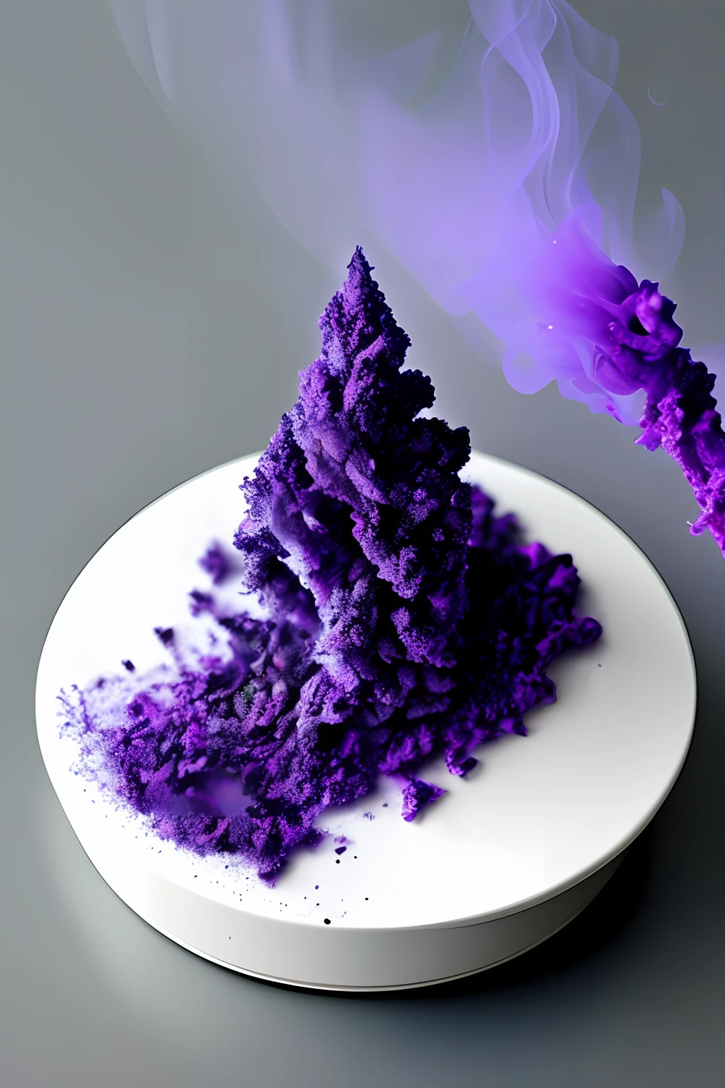 The incense burner produces purple smoke