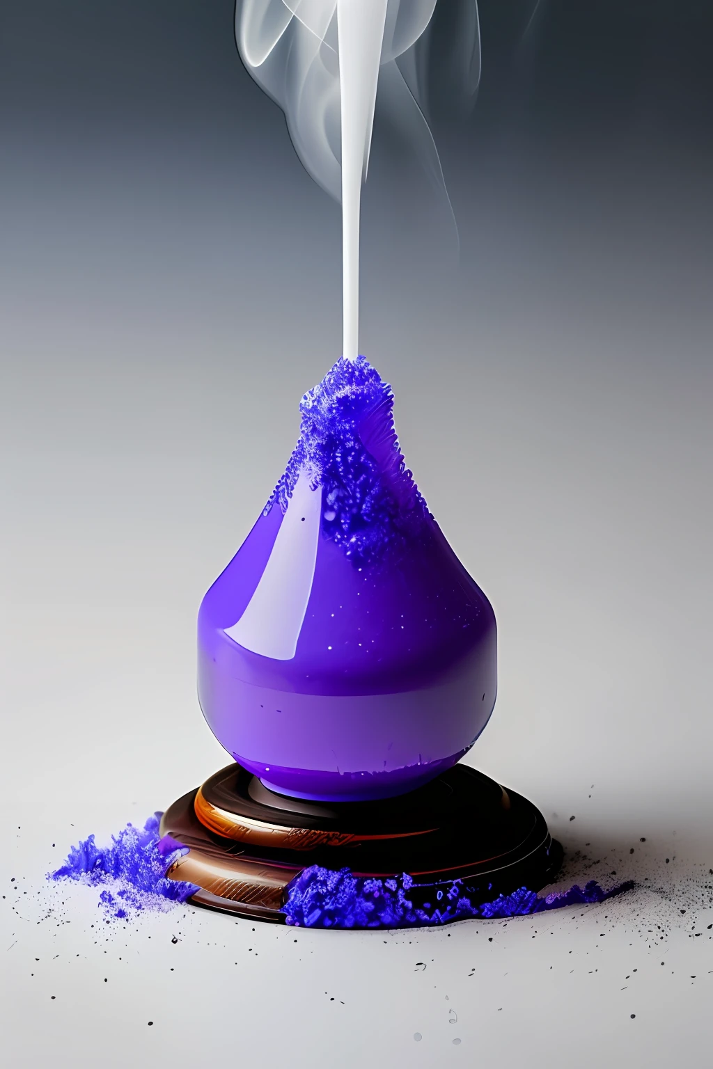 The incense burner produces purple smoke