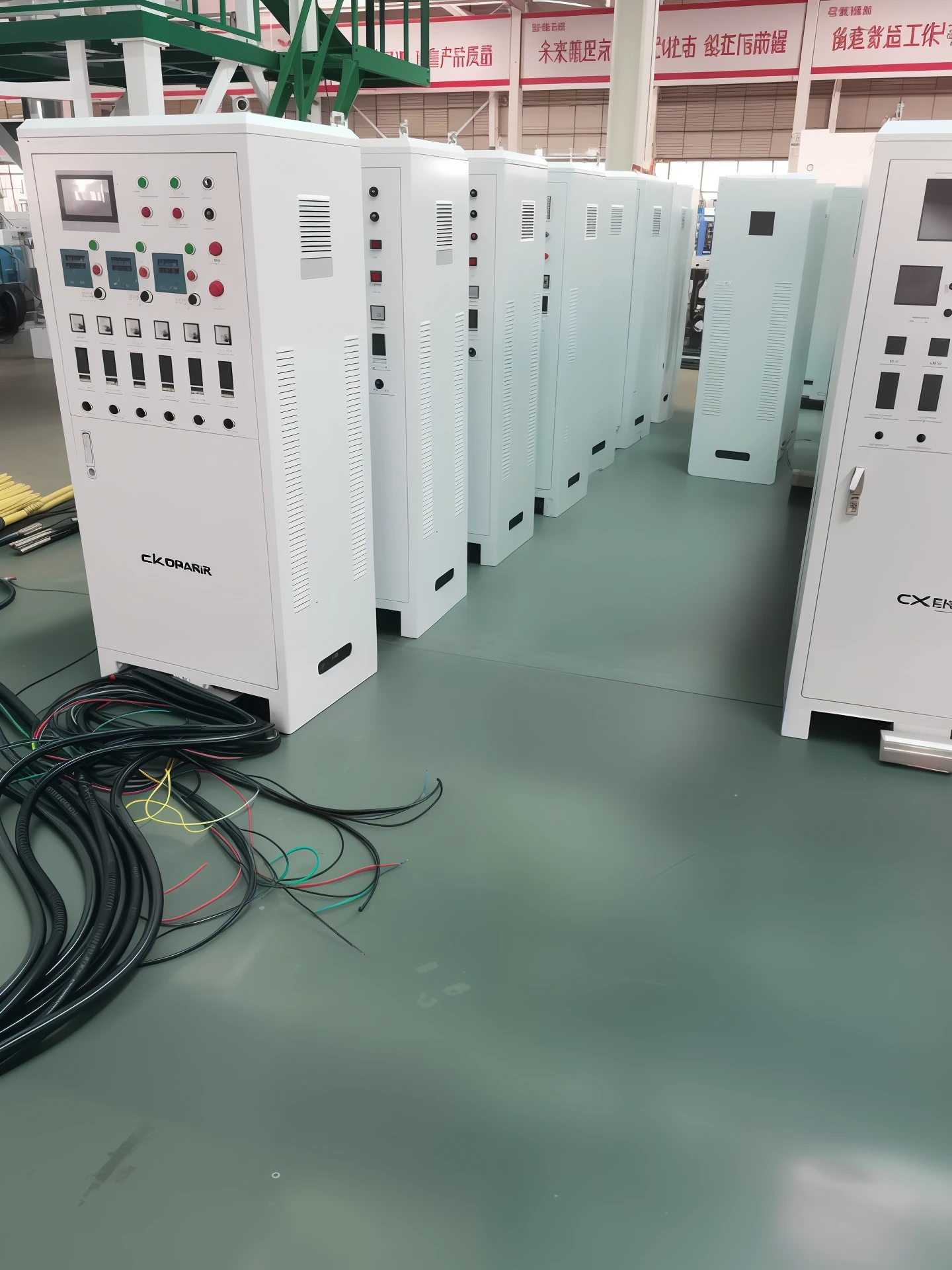 Several electrical devices are lined up in the warehouse, electrical case display, control panels, control panels, High quality!!!!!, electrical, introduction factory photo, generous dimensions, plaques, High output value, high quality product, Center, electronic case display, Product display, leaked image, 800t, 8 0 0 t, depiction, single panel, detailed factory，Elven princess with long purple hair