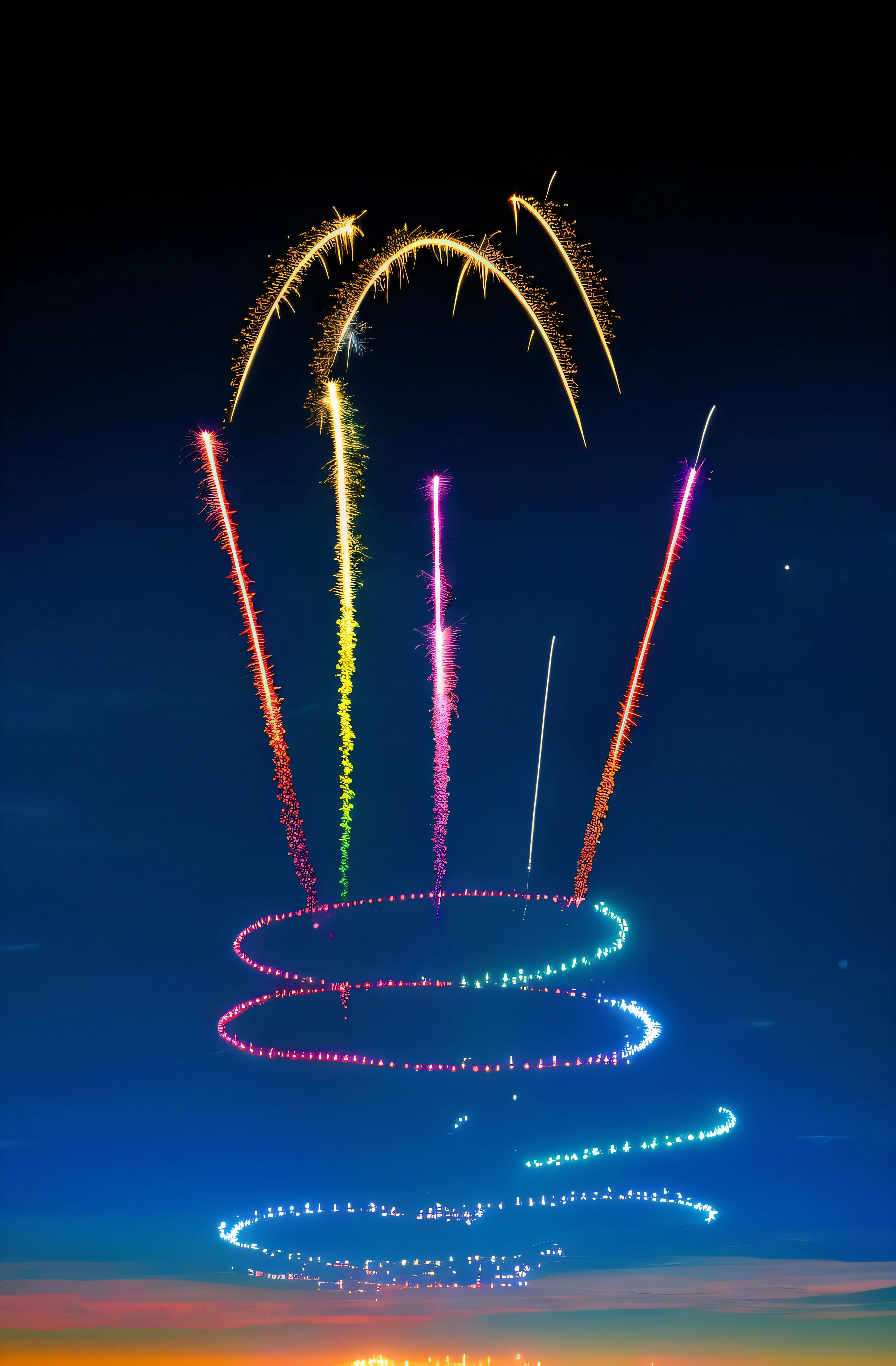 Beautifull photography of fireworks in the sky, colorfull, skyline, wonderfull, masterpiece